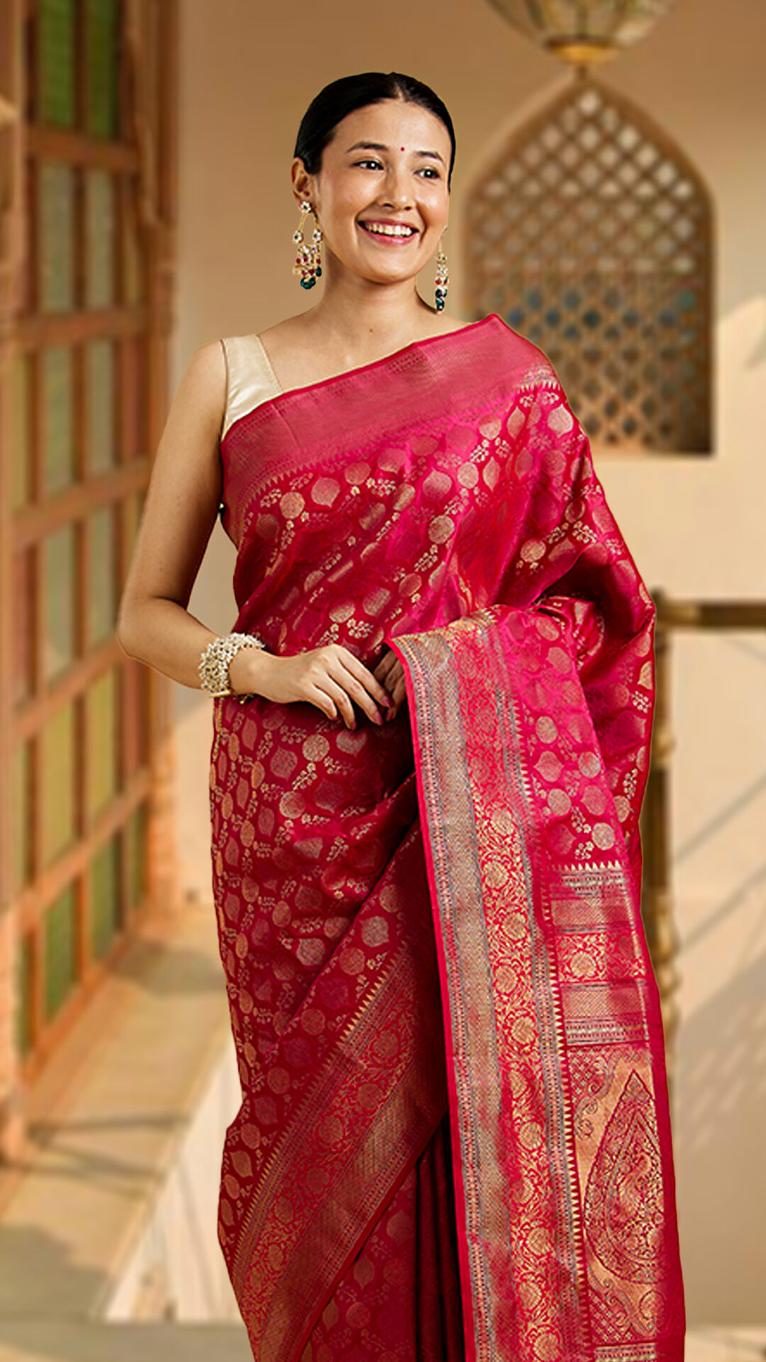North Indian bride in red saree ready for the wedding