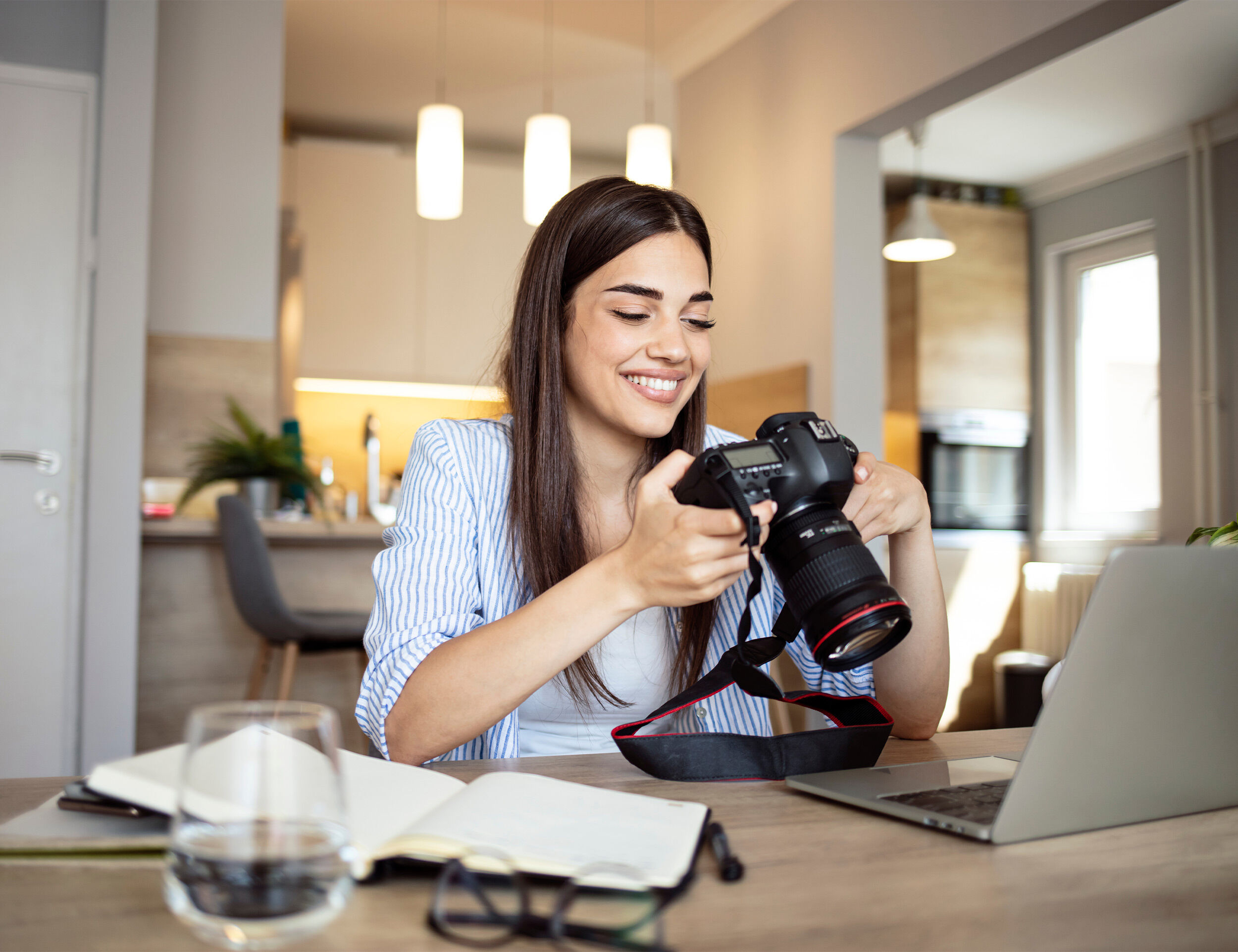 women seeing picture in camera on womens day