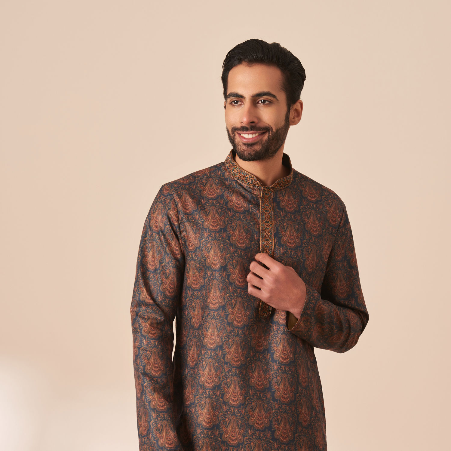 Men Maroon Paisley Printed Kurta Only