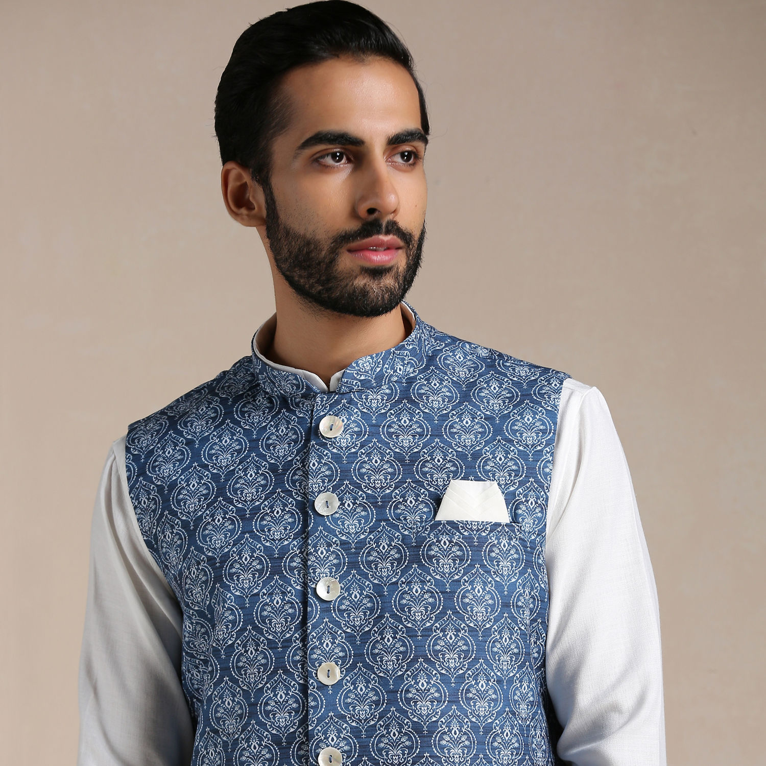 Nehru Jacket for Men - Buy Brilliant Blue Ethnic Print Half Jacket ...