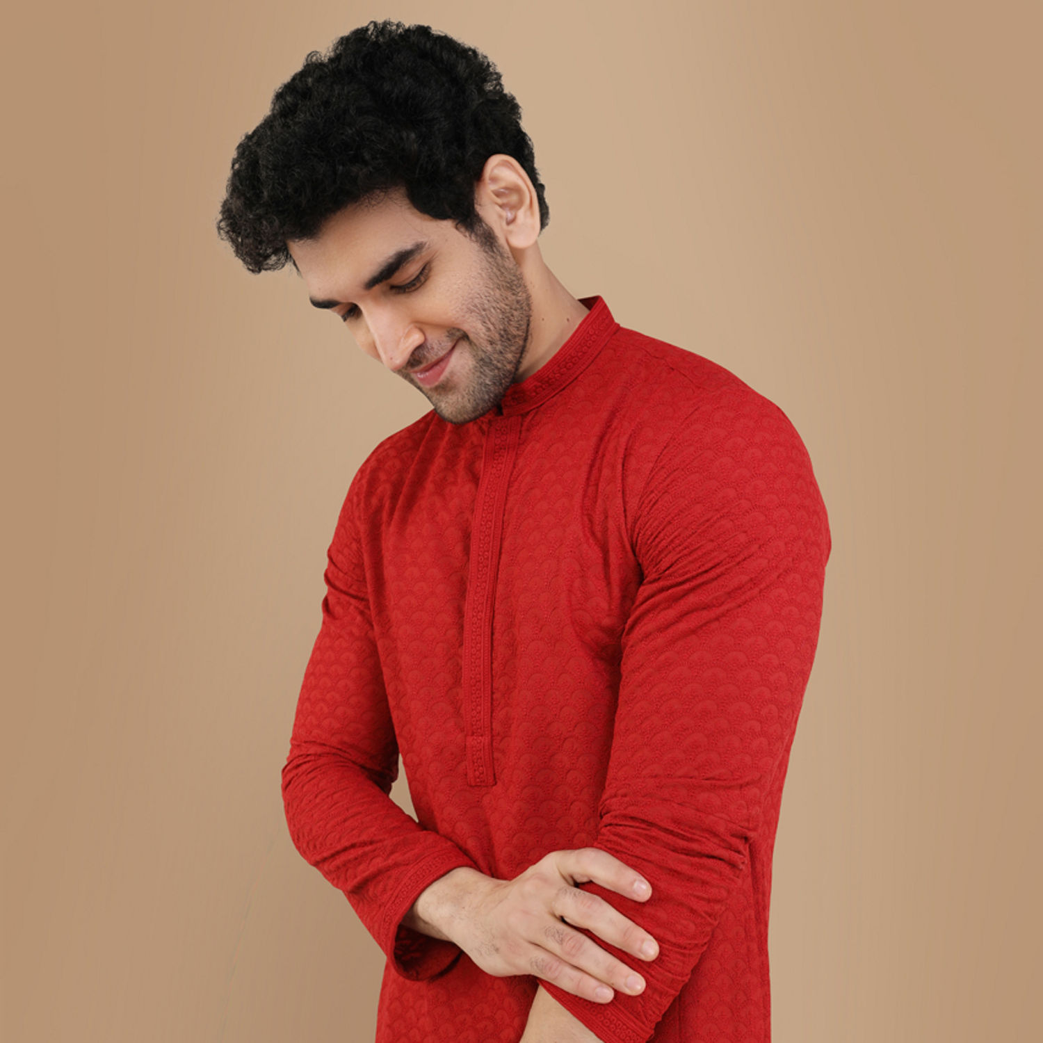 Buy Red Chikankari Kurta Set Online in India Manyavar Kurta Pajama