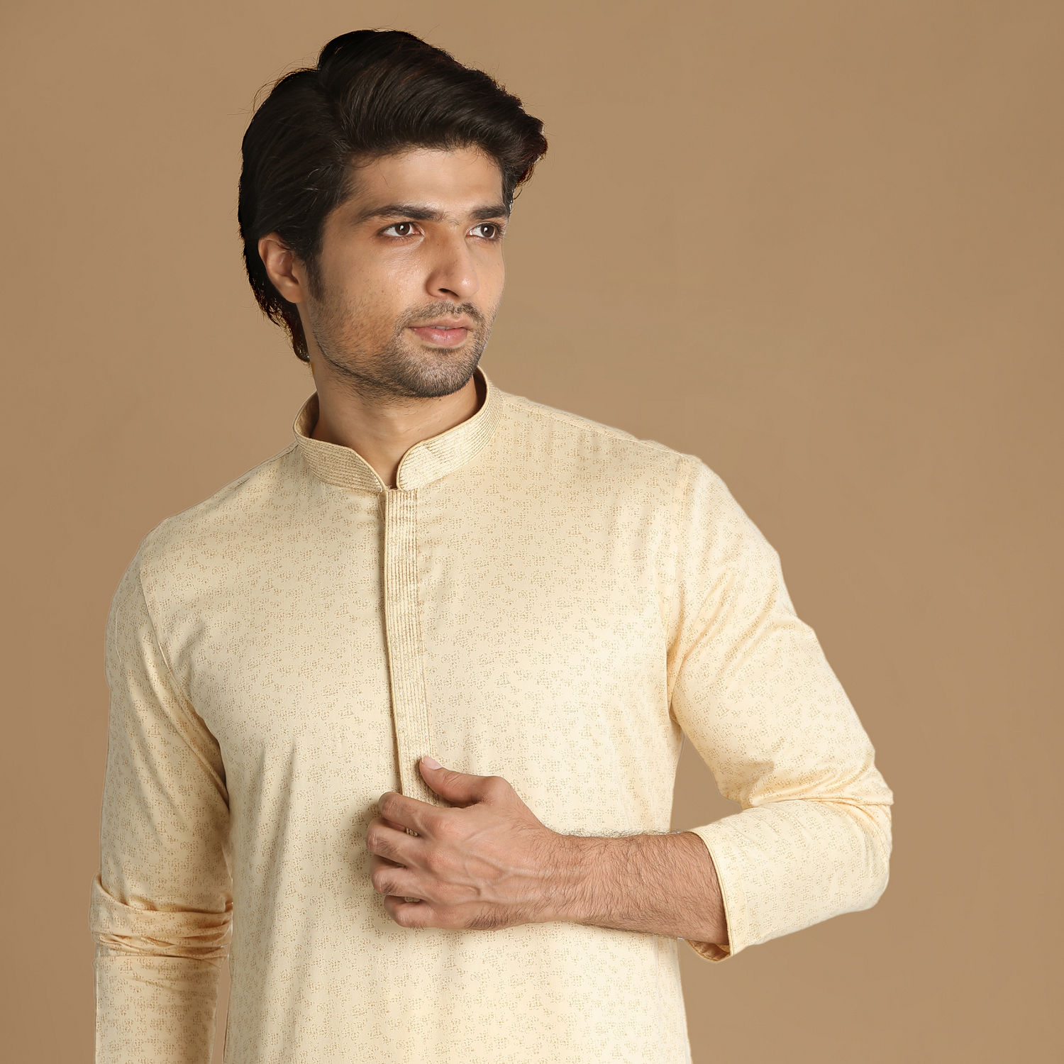 Buy Cream Printed Kurta Set Online in India Manyavar Kurta Pajama