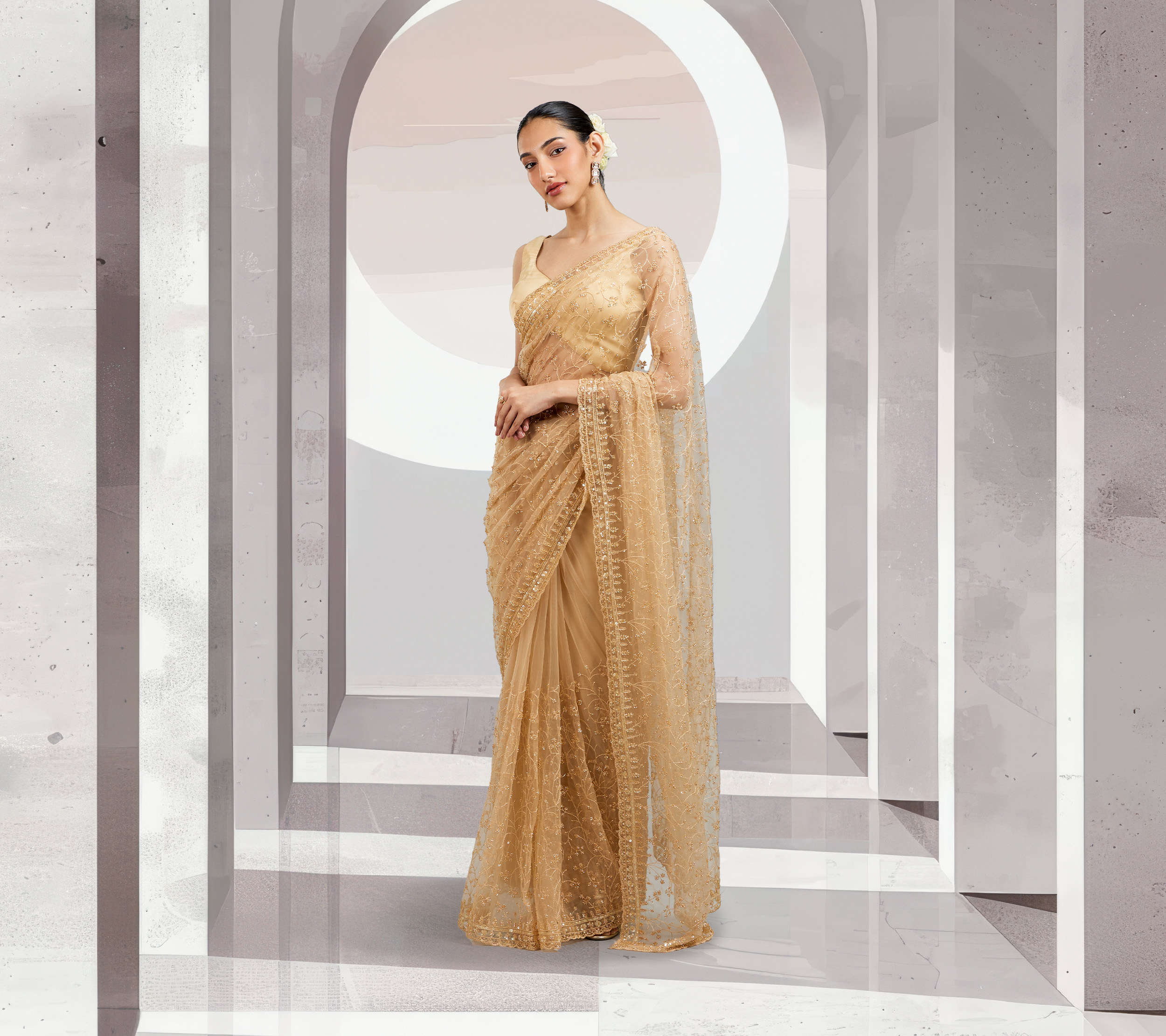 Tricks to Nail Net Saree Styling with Layers & Textures
