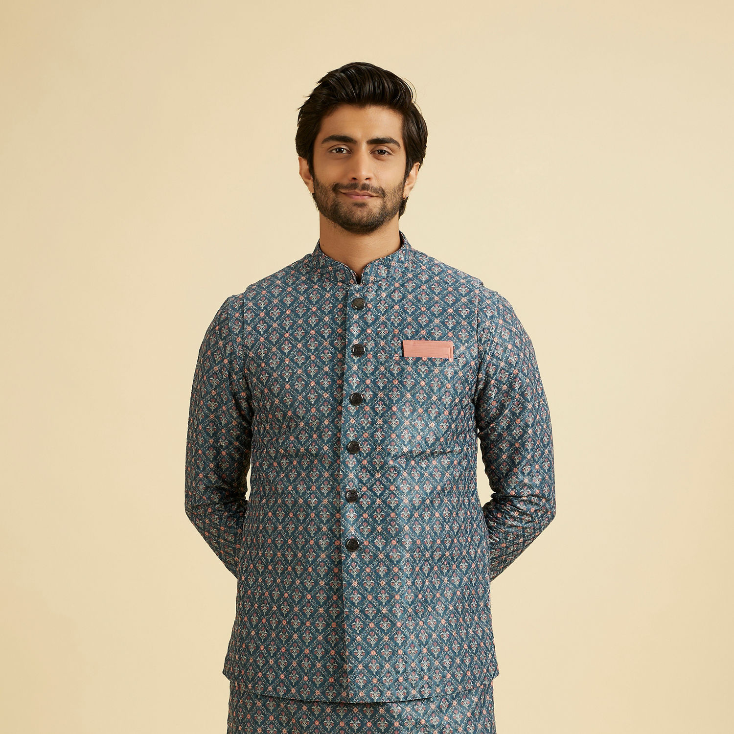 Buy Teal Blue Jaal Patterned Chikankari Embroidered Jacket
