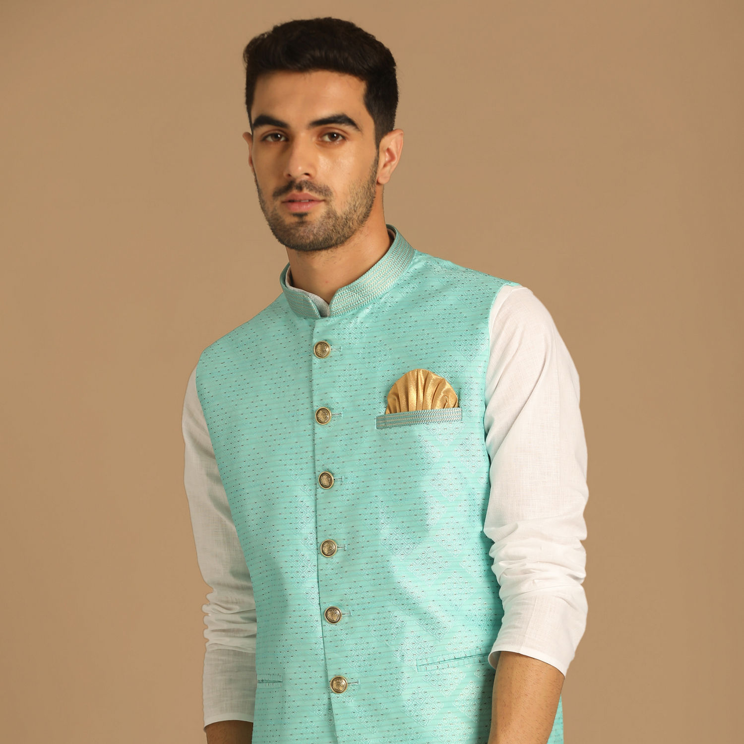 Men's Solid Green Nehru Jacket