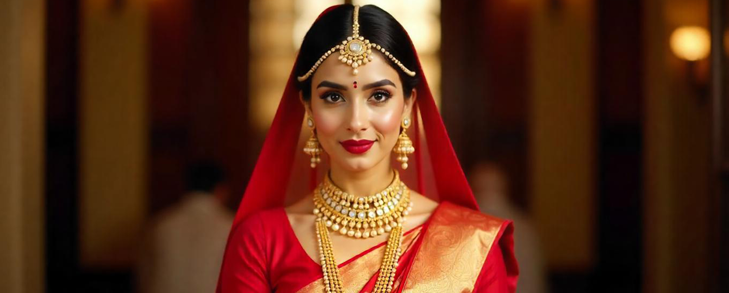 A south indian bride applied traditional kajal and wears red saree and jewellery for wedding A south indian bride applied traditional kajal and wears red saree and jewellery for wedding