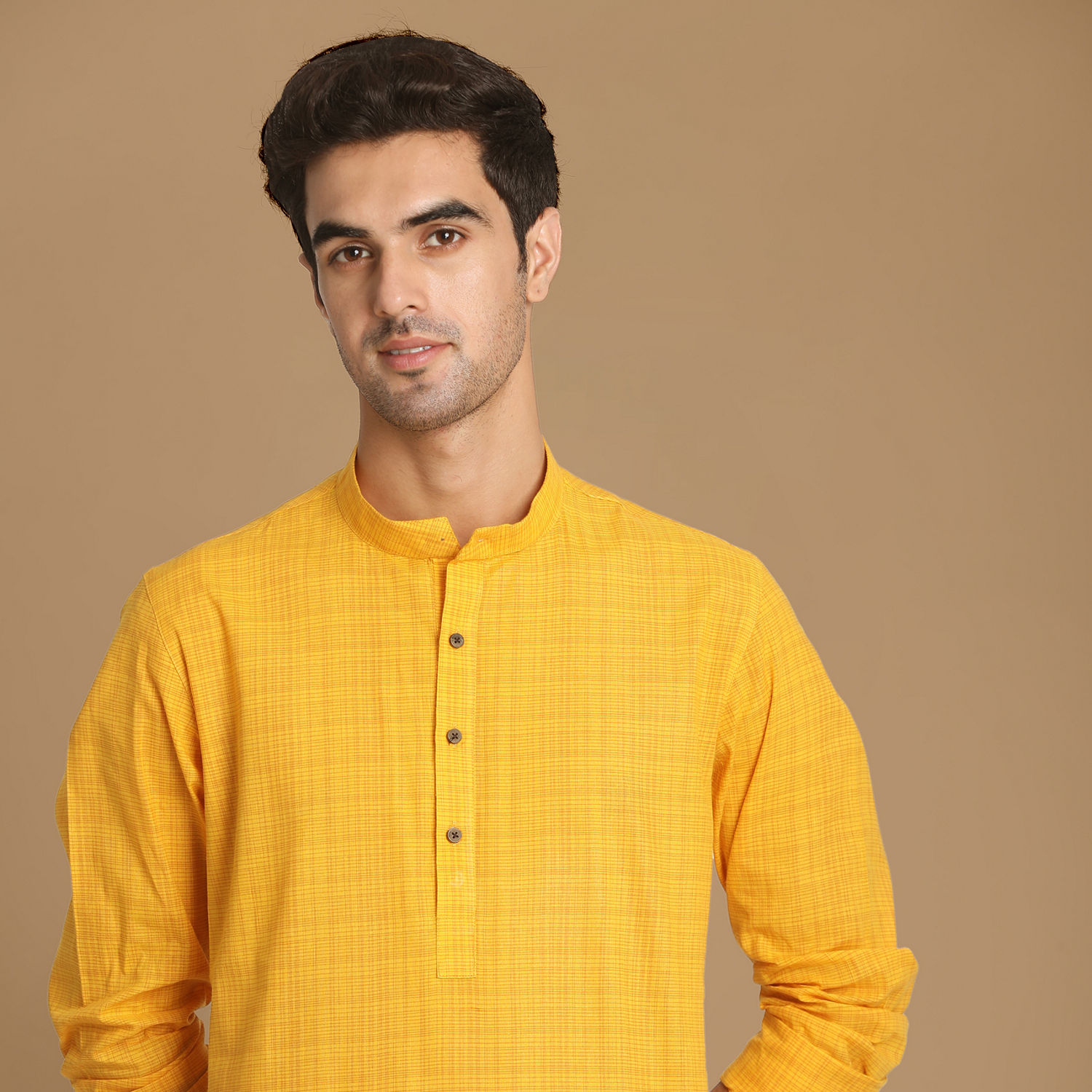 Buy Canary Yellow Self Striped Kurta Online in India @Manyavar - Kurta
