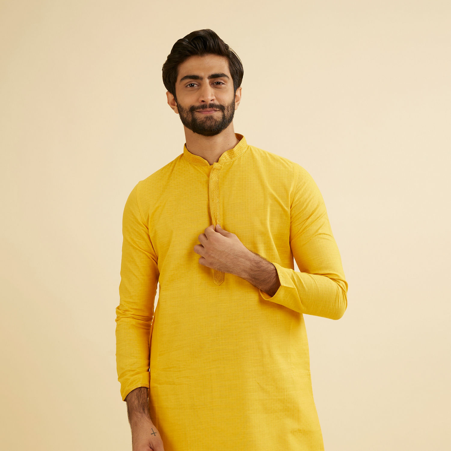 Kurta Pajama for Men - Buy Canary Yellow Solid Kurta Set Online @Manyavar