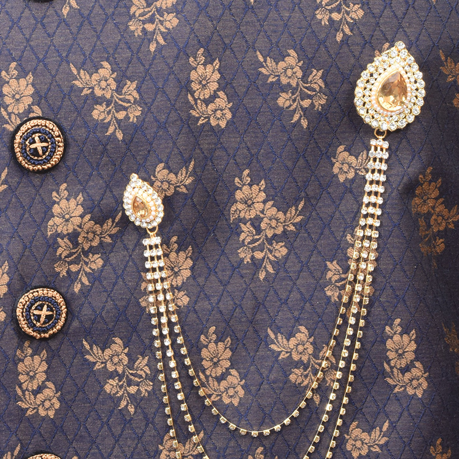 Amber Yellow Gemstone And Diamante Studded Chain Brooch
