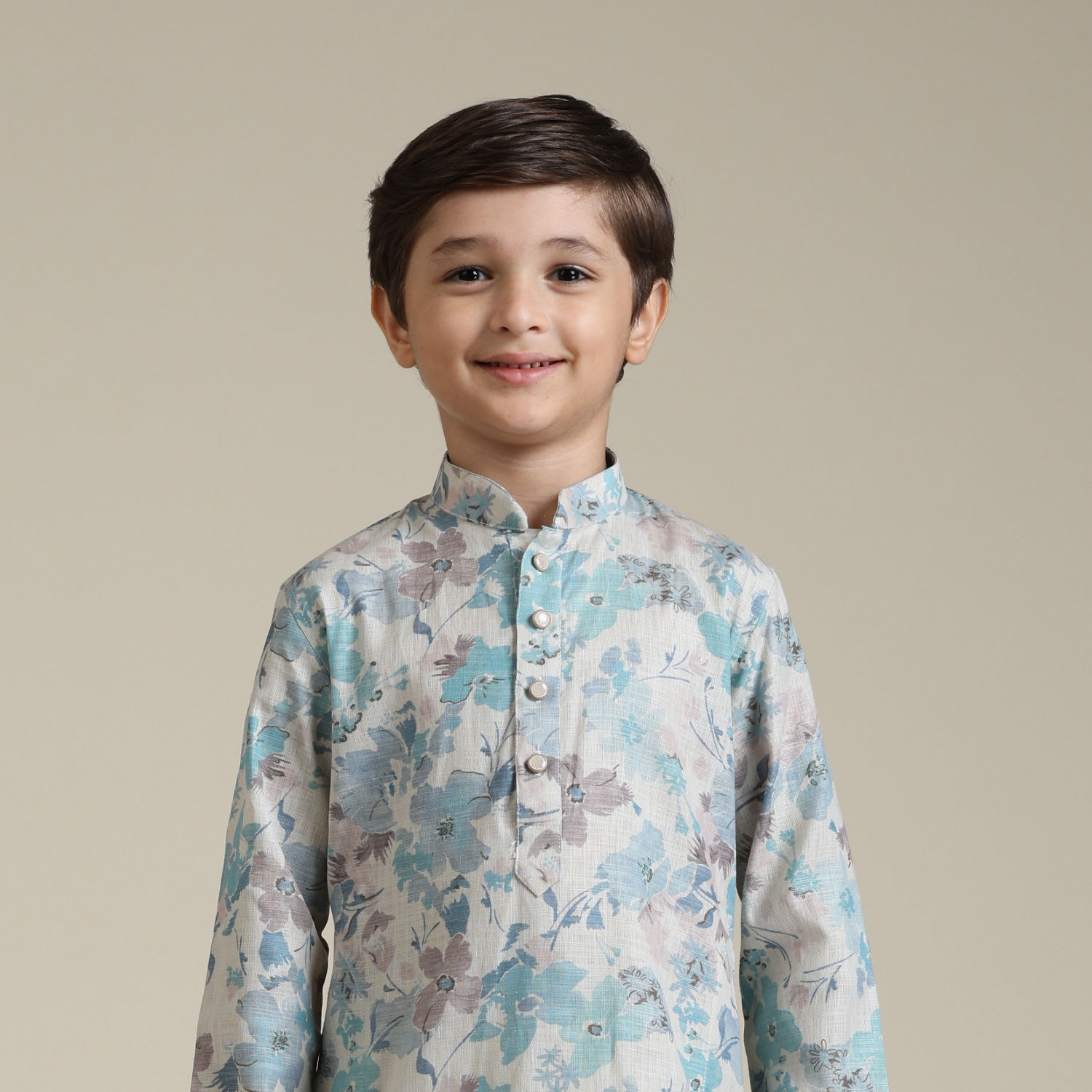 Boys Self Zari Weave Kurta Set-Green main image 1