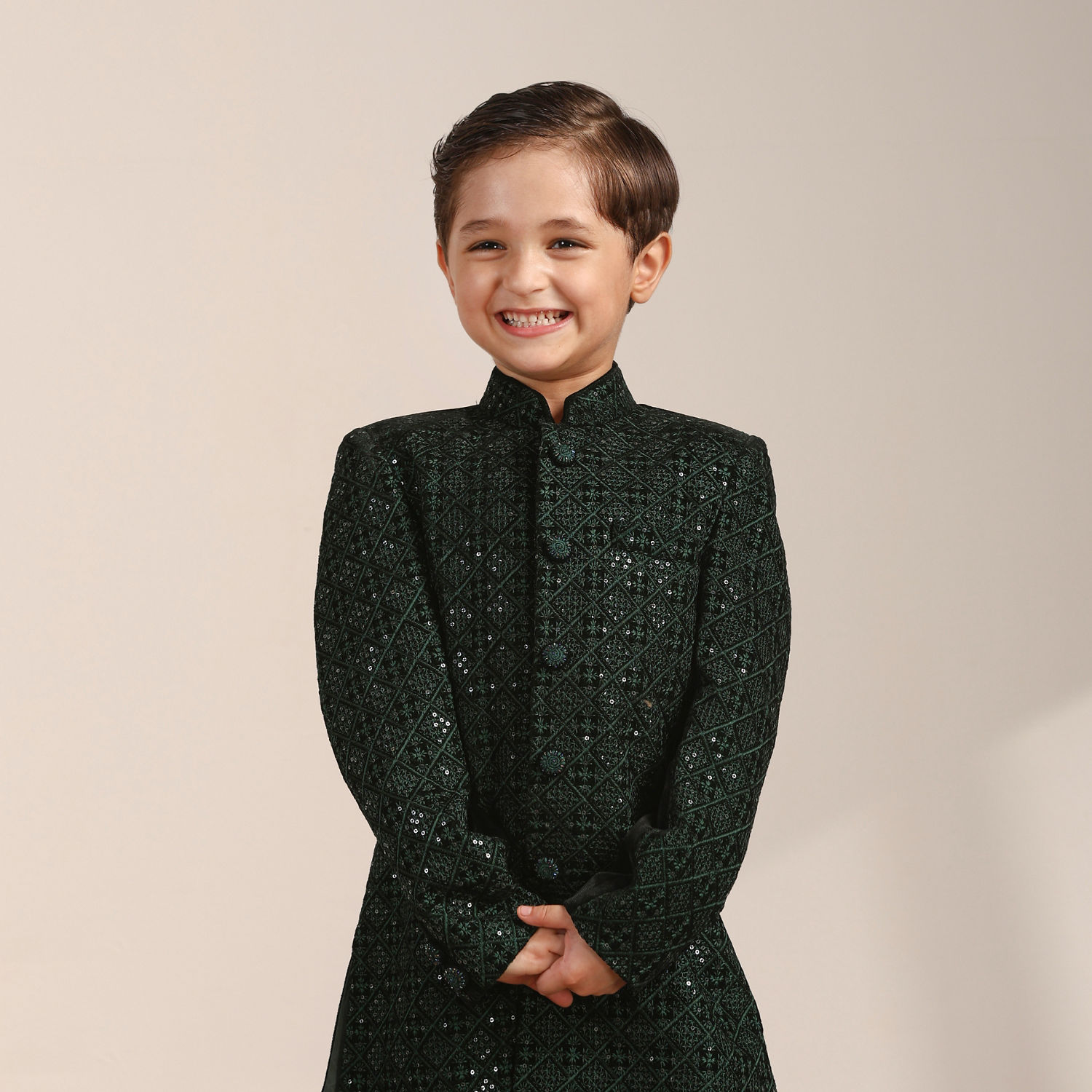 White Embroidered Indo-Western Jacket for Boys main image 0