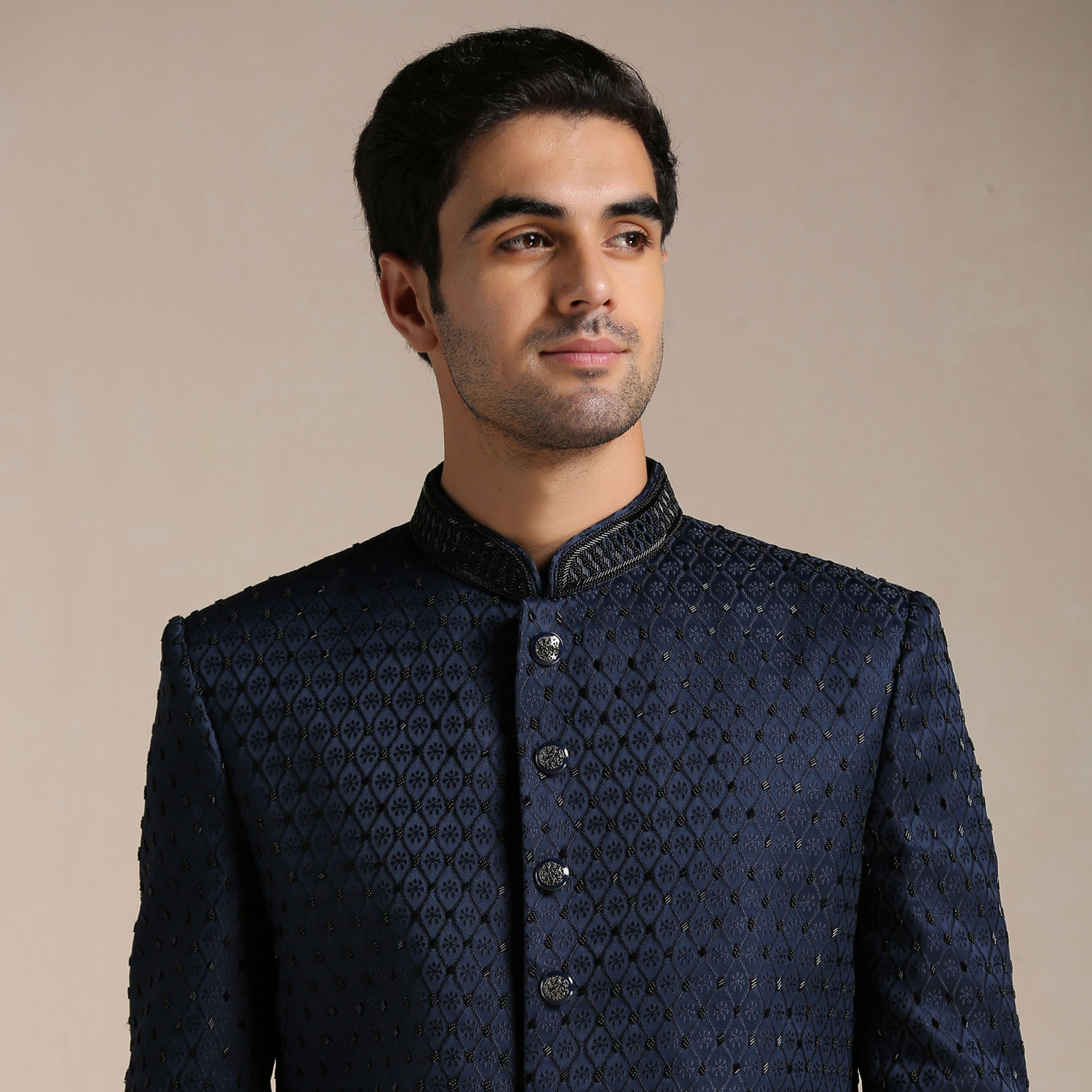Buy Sapphire Blue Jaal Patterned Achkan Style Indo Western Set Online in India Manyavar Indo