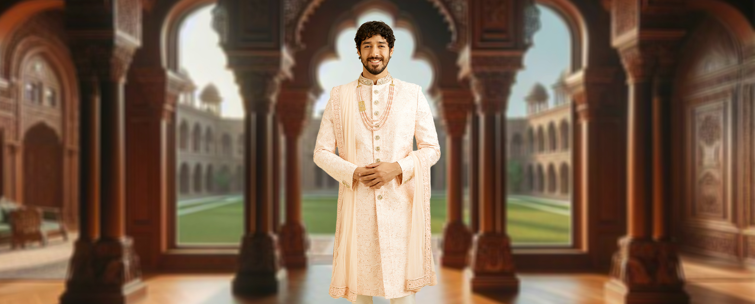 A groom in pink sherwani for wedding and engagement ceremony A groom in pink sherwani for wedding and engagement ceremony