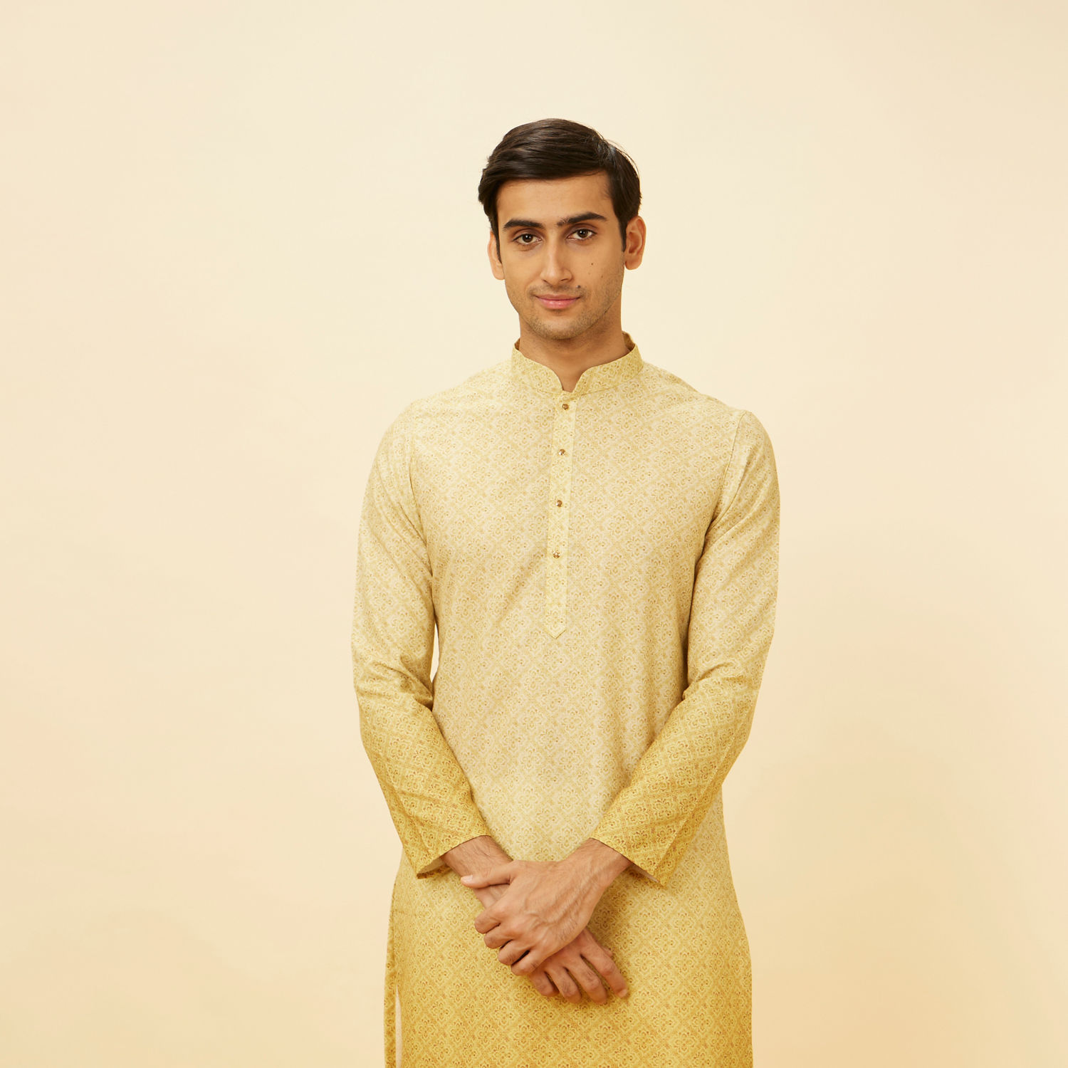 Men Peach & Gold Ethnic Motifs Printed Regular Kurta With Pyjamas