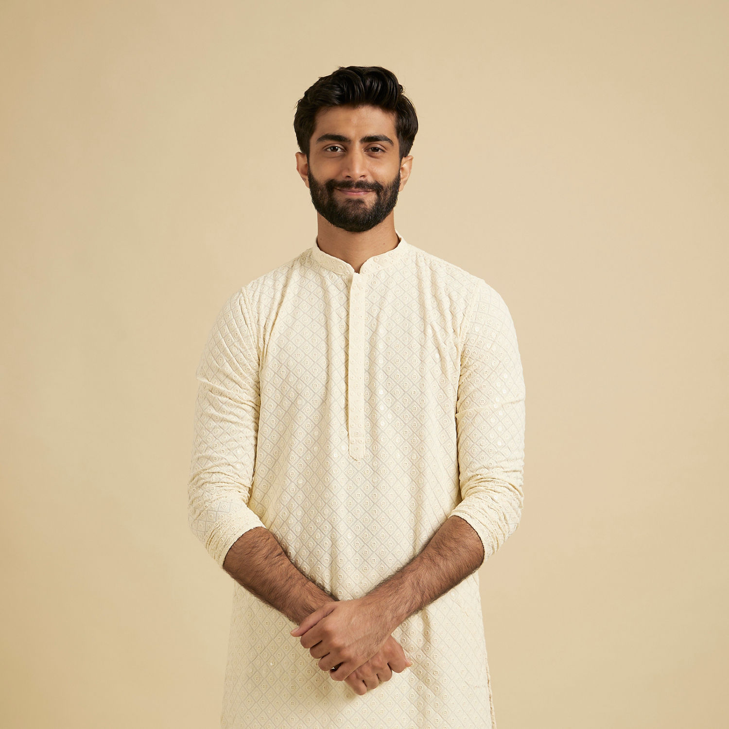 Buy Classy Cream Kurta Set Online in India Manyavar Kurta Pajama for Men