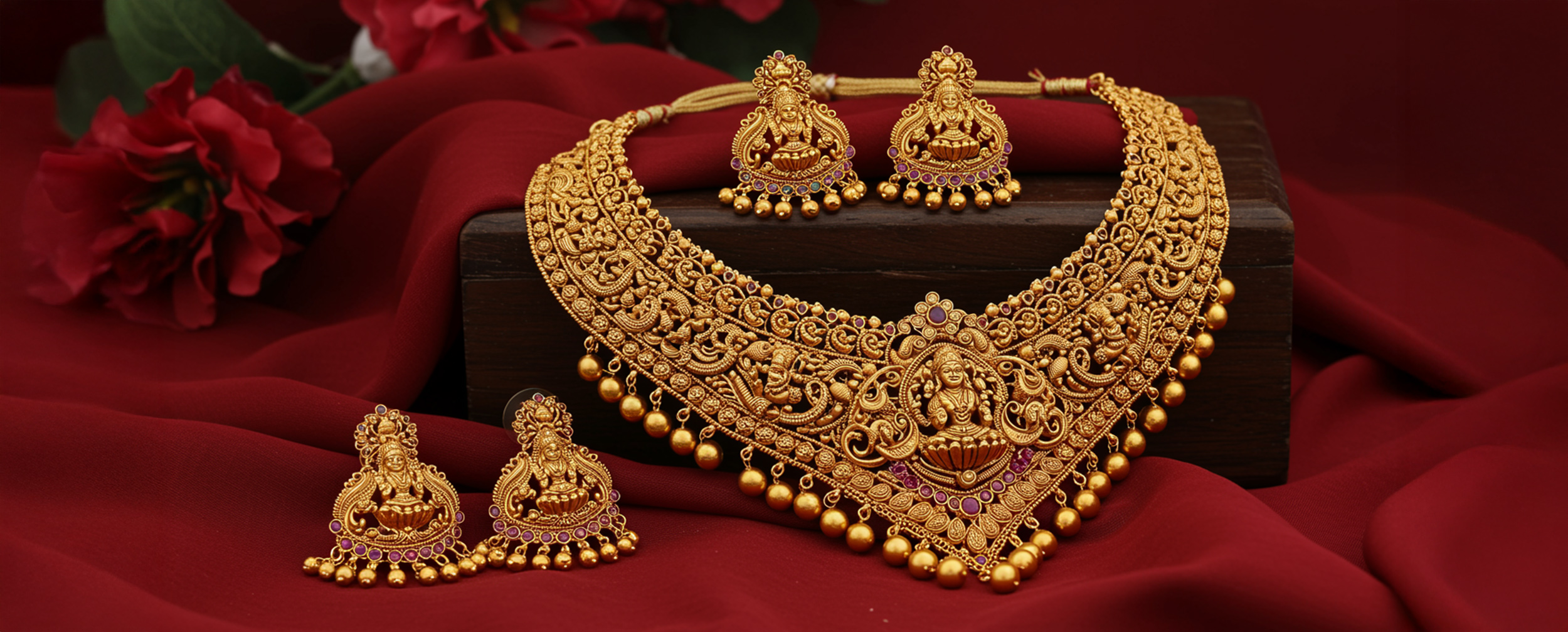 Beautiful gold necklace with matching gold earrings for bride Beautiful gold necklace with matching gold earrings for bride