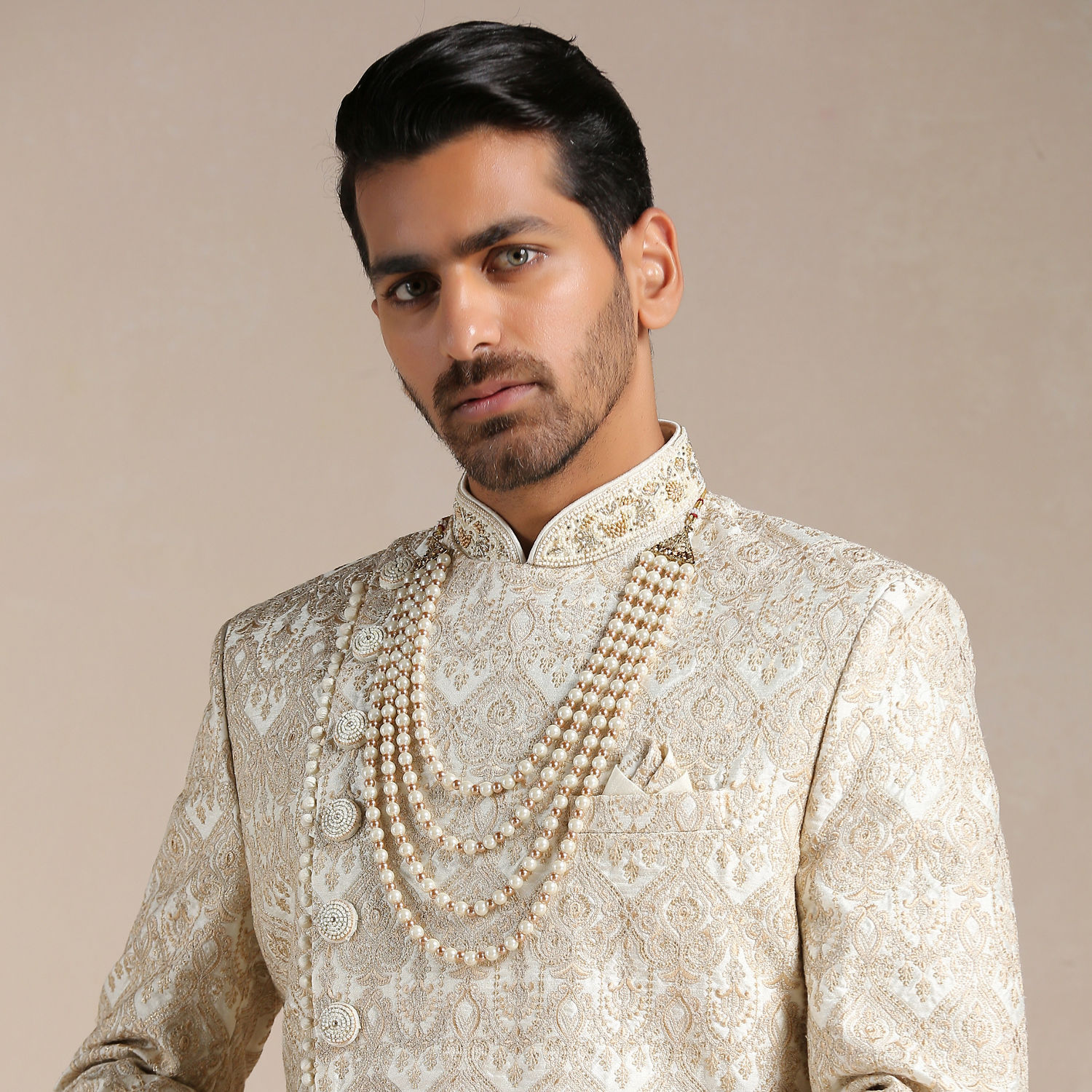 Sherwani for Men - Buy Cream Medallion Patterned Angrakha Style ...