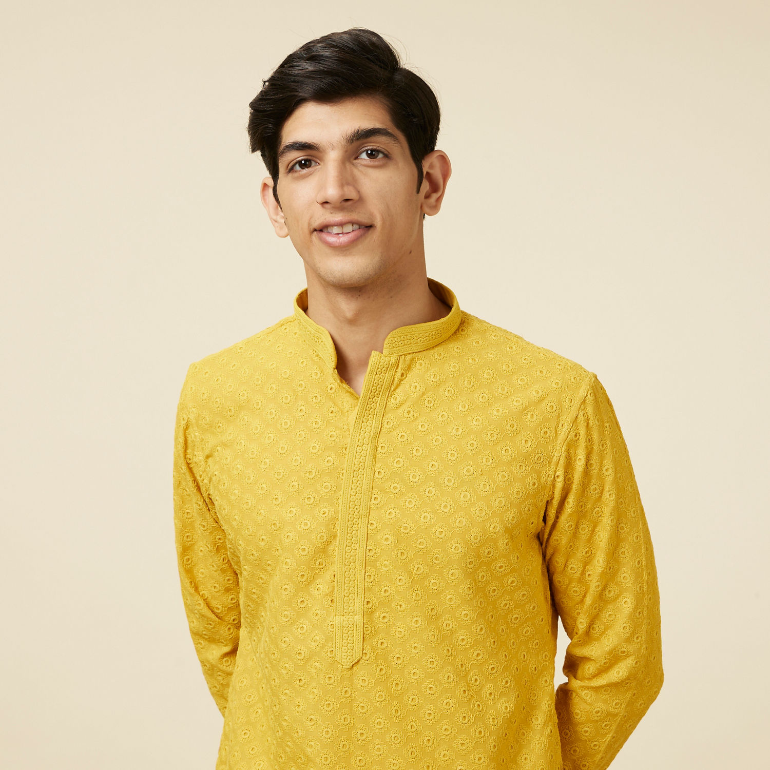 Men Yellow Chikankari Kurta Only
