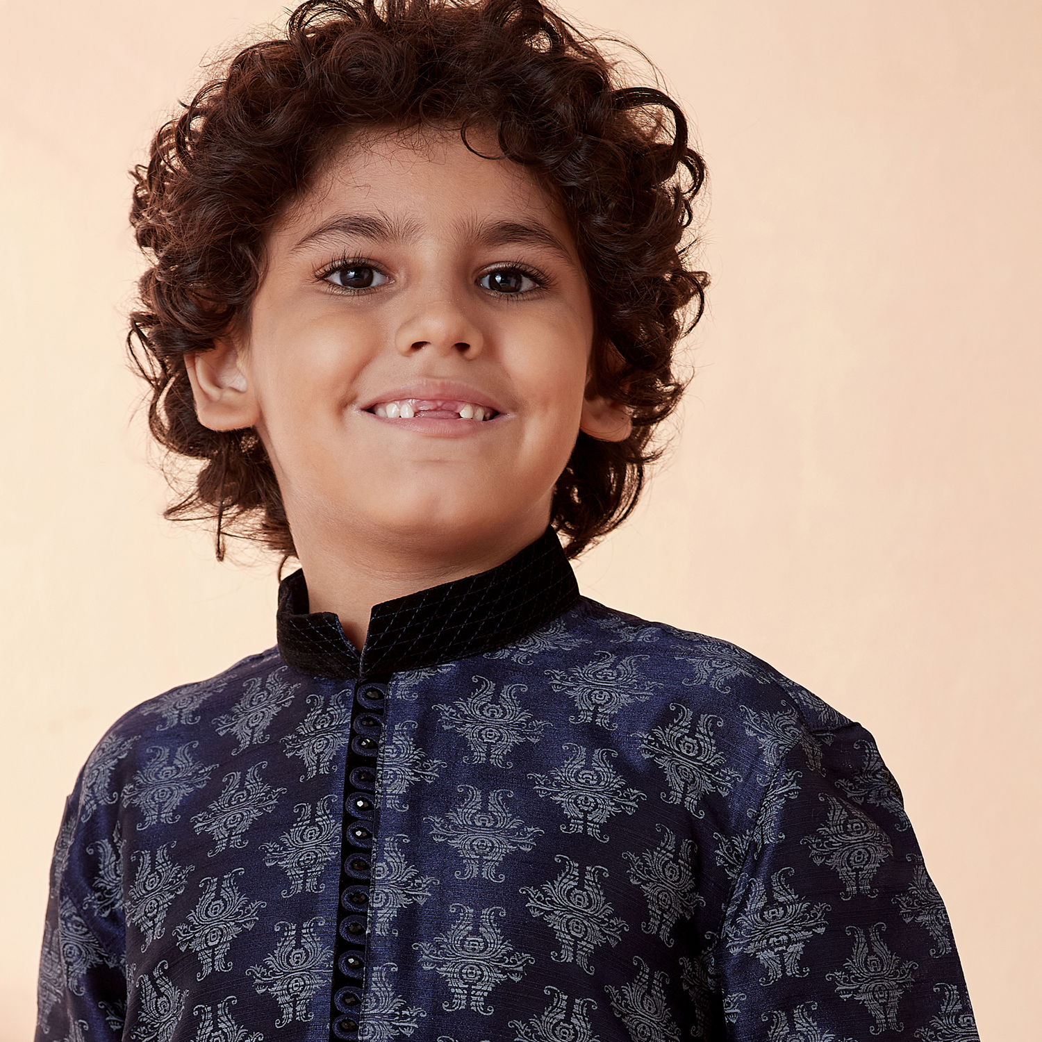 Kurta Pajama for Boys Buy Boys Navy Blue Printed Kurta Set Online