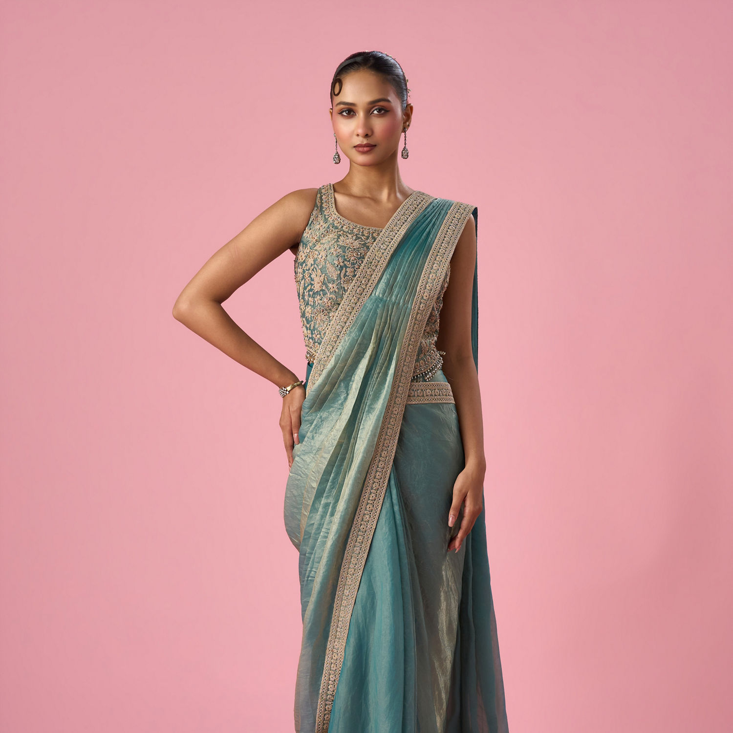 party wear western dresses online india Ready To Wear Light Blue Printed Indo-Western Cotton Maxi Dress