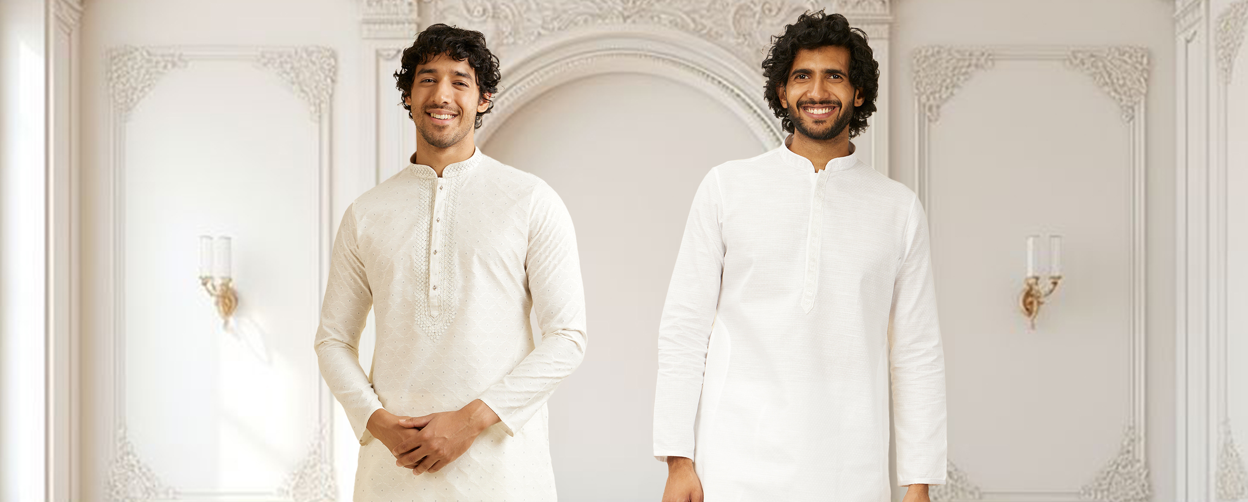 Men wearing modern white kurta Men wearing modern white kurta