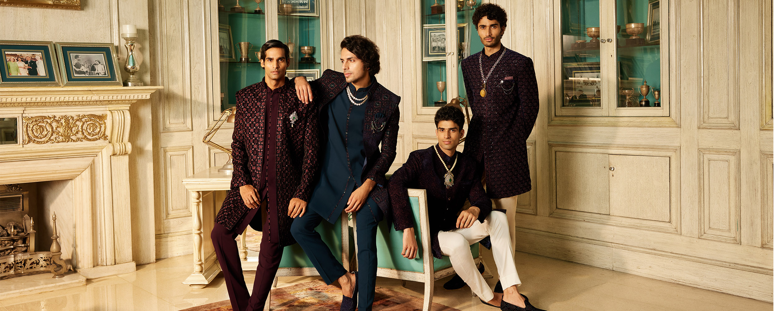 Men wearing beautifull crafted indo western sherwani Men wearing beautifull crafted indo western sherwani