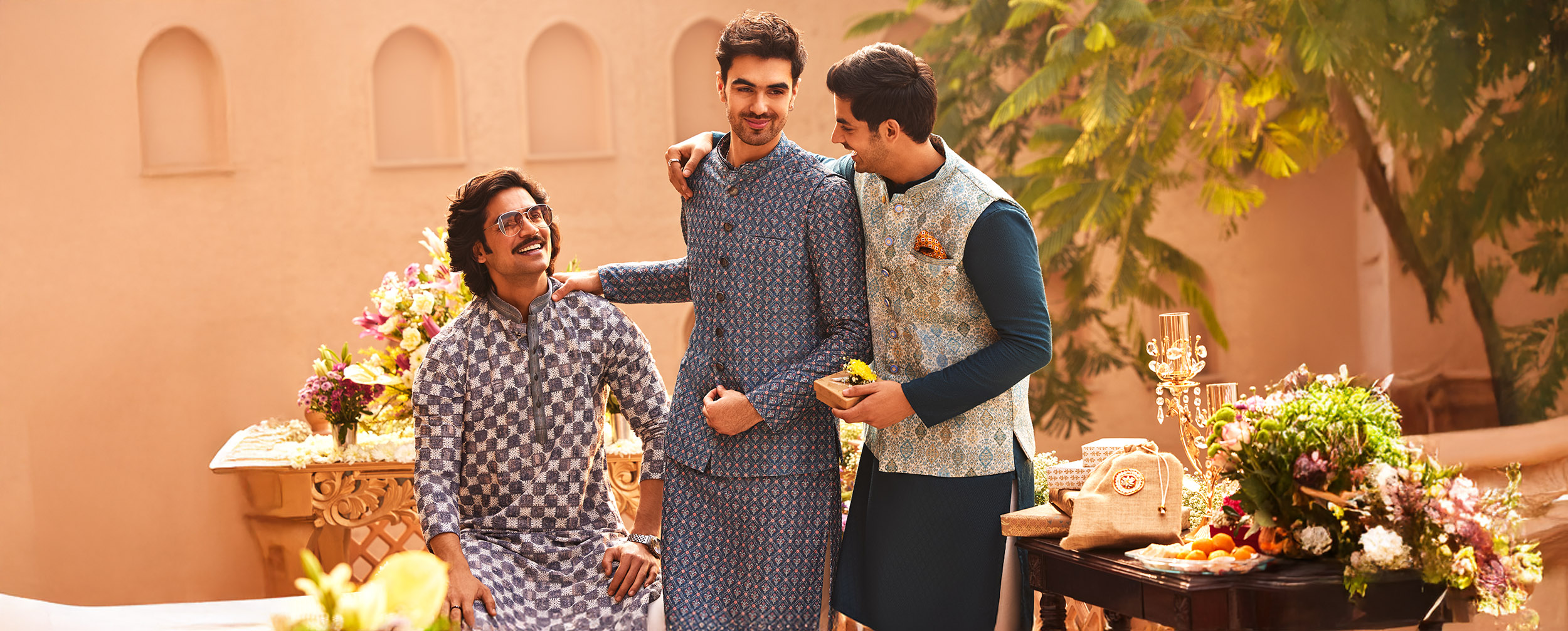 Men wearing elegant kurta jacket set for engagement Men wearing elegant kurta jacket set for engagement