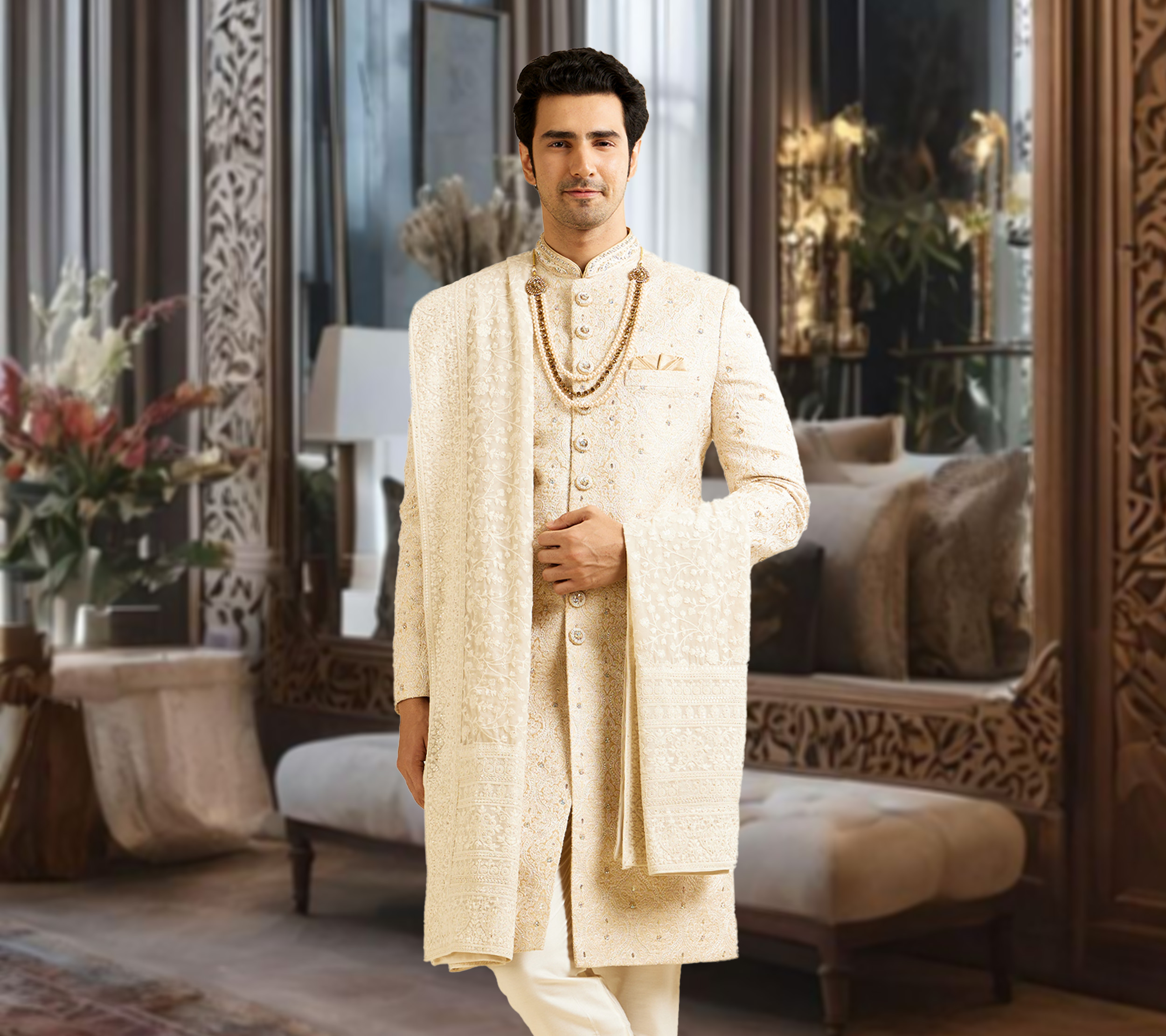 Master Your Wedding Look: A Complete Guide to Sherwani Dupatta for Groom Styling