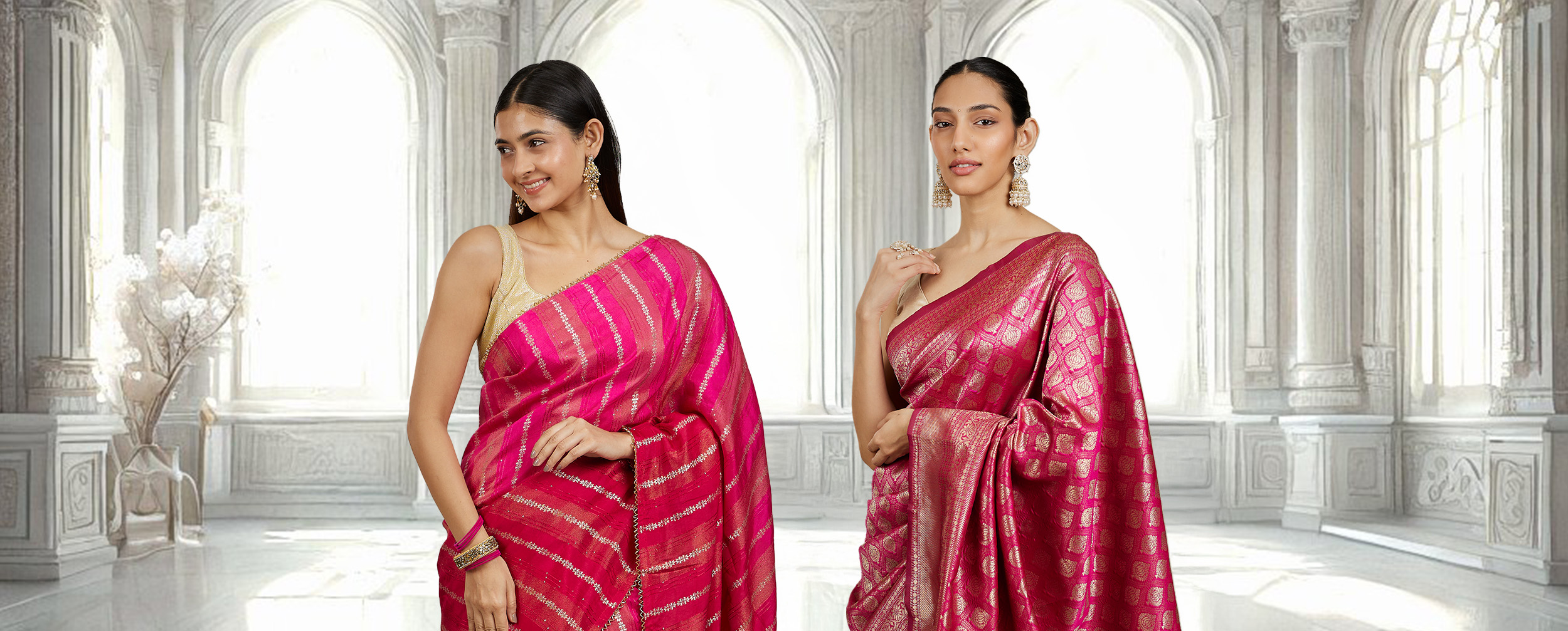 Women wearing designer pink sarees Women wearing designer pink sarees