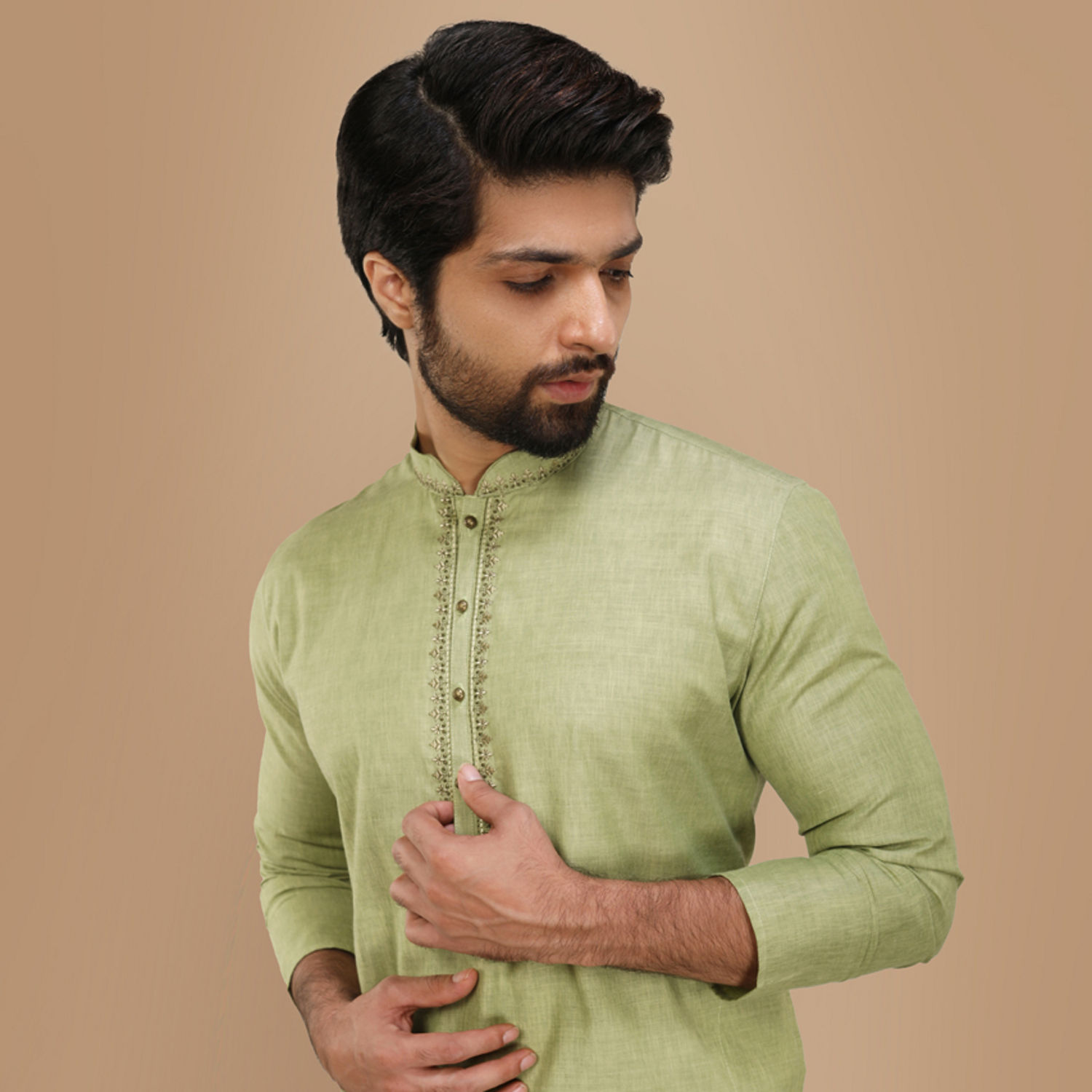 Men'S Lime Green Embroidered Kurta Only