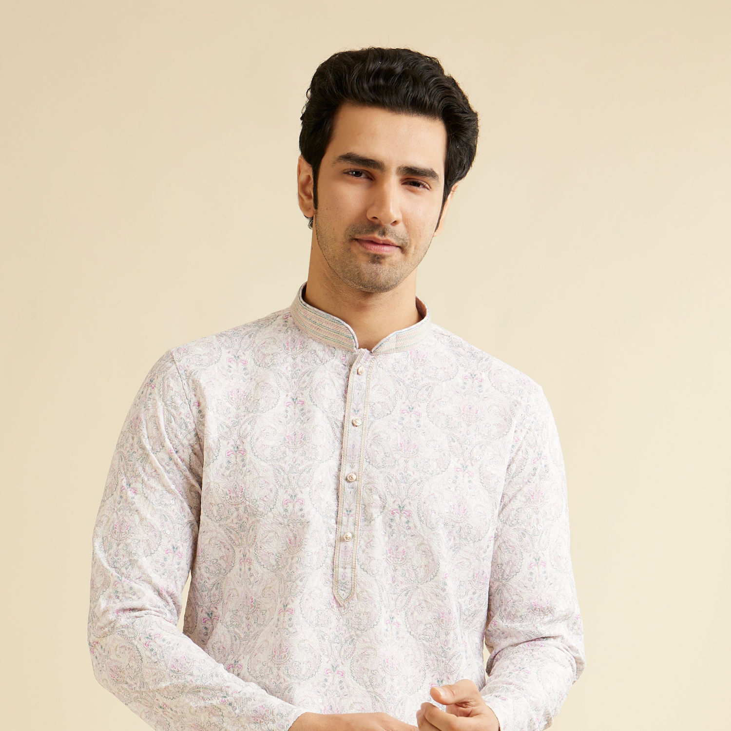 Shop Lakhnavi Chikankari Kurtas for Men Online in Canada – Manyavar - Main Image