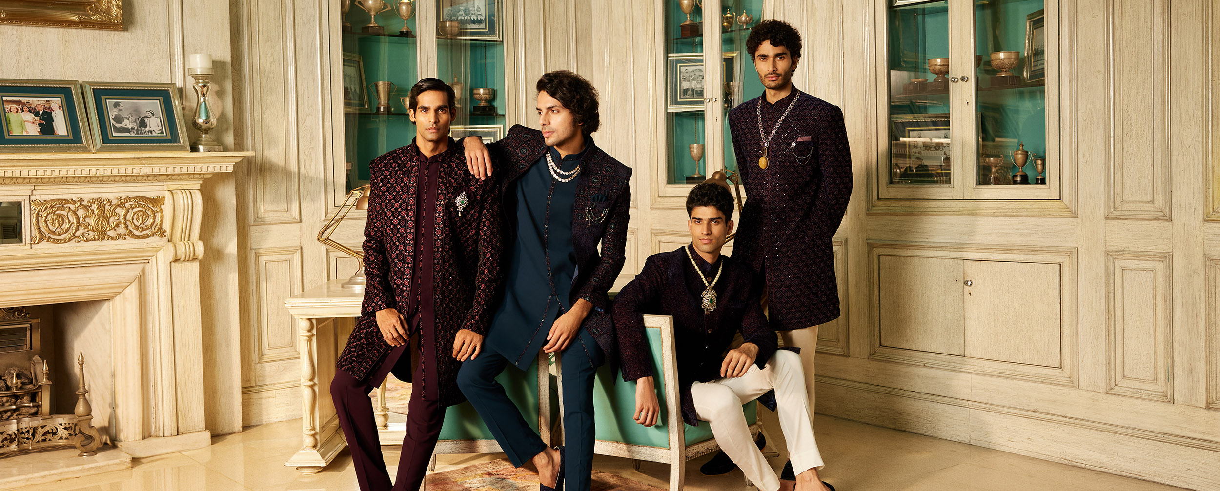Group of mens flaunting their indo western sherwanis for wedding Group of mens flaunting their indo western sherwanis for wedding