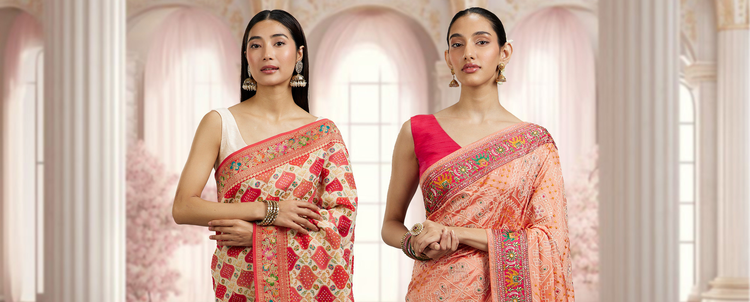 Women wearing beautiful Wine Floral Butta Printed Saree Women wearing beautiful Wine Floral Butta Printed Saree