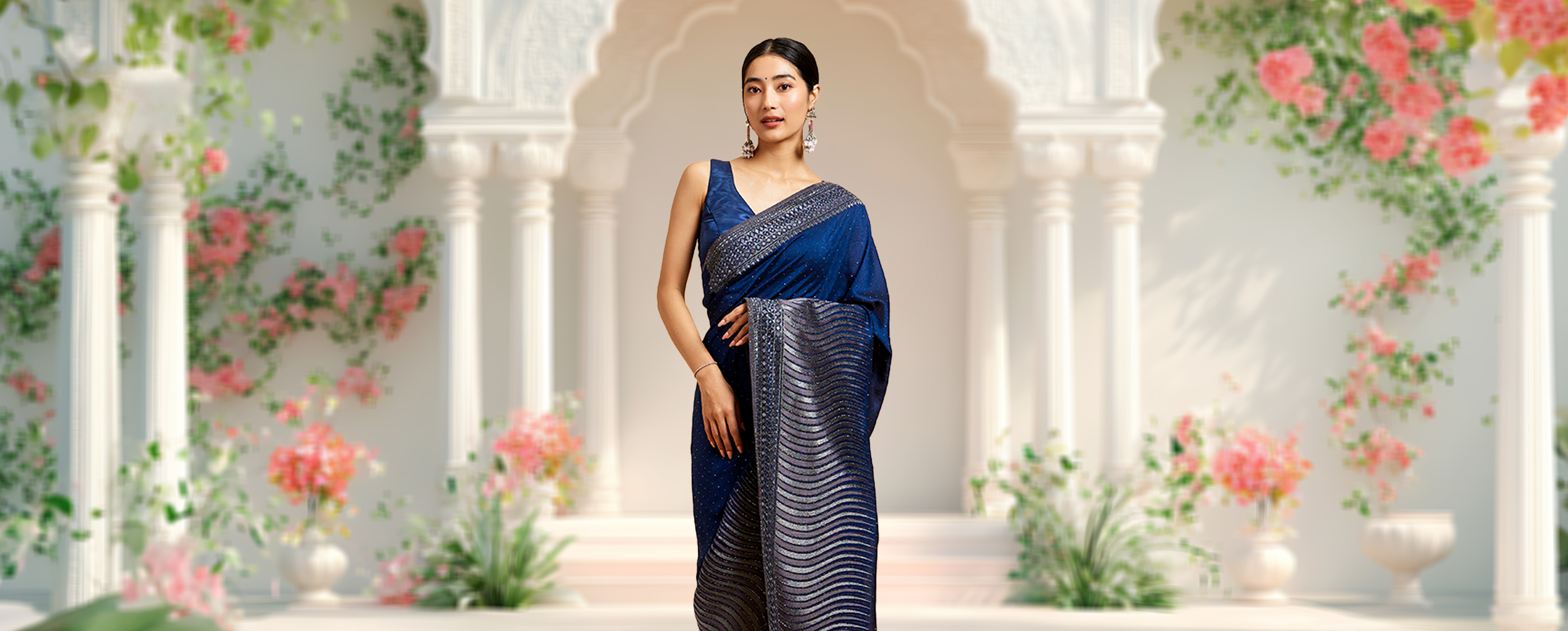 women wearing Dark Blue Paisley Embroidered Saree women wearing Dark Blue Paisley Embroidered Saree