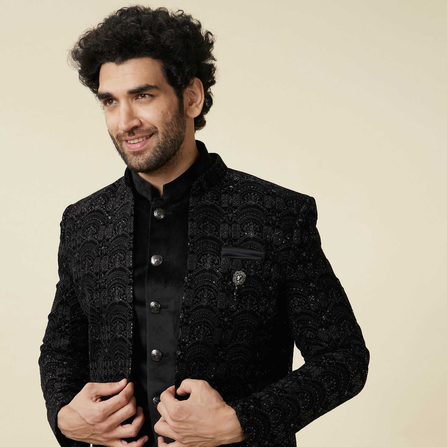 Buy Black Sequined Indo Western Set Online in India @Manyavar - Indo ...