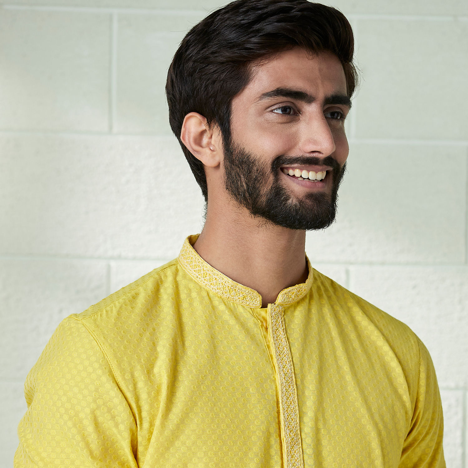 Kurta Pajama for Men - Buy Canary Yellow Self Patterned Kurta Set