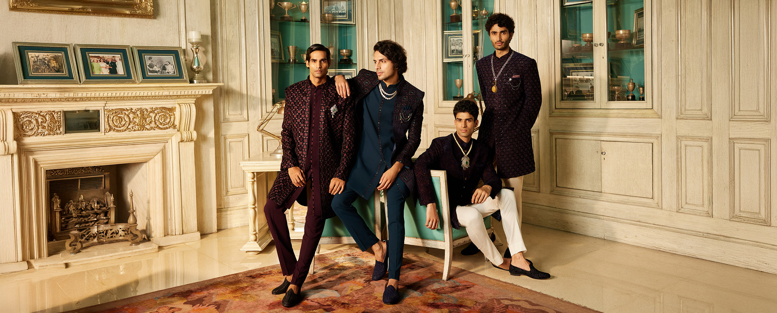 Men wearing treding indo western sherwani for winter season wedding. Men wearing treding indo western sherwani for winter season wedding.