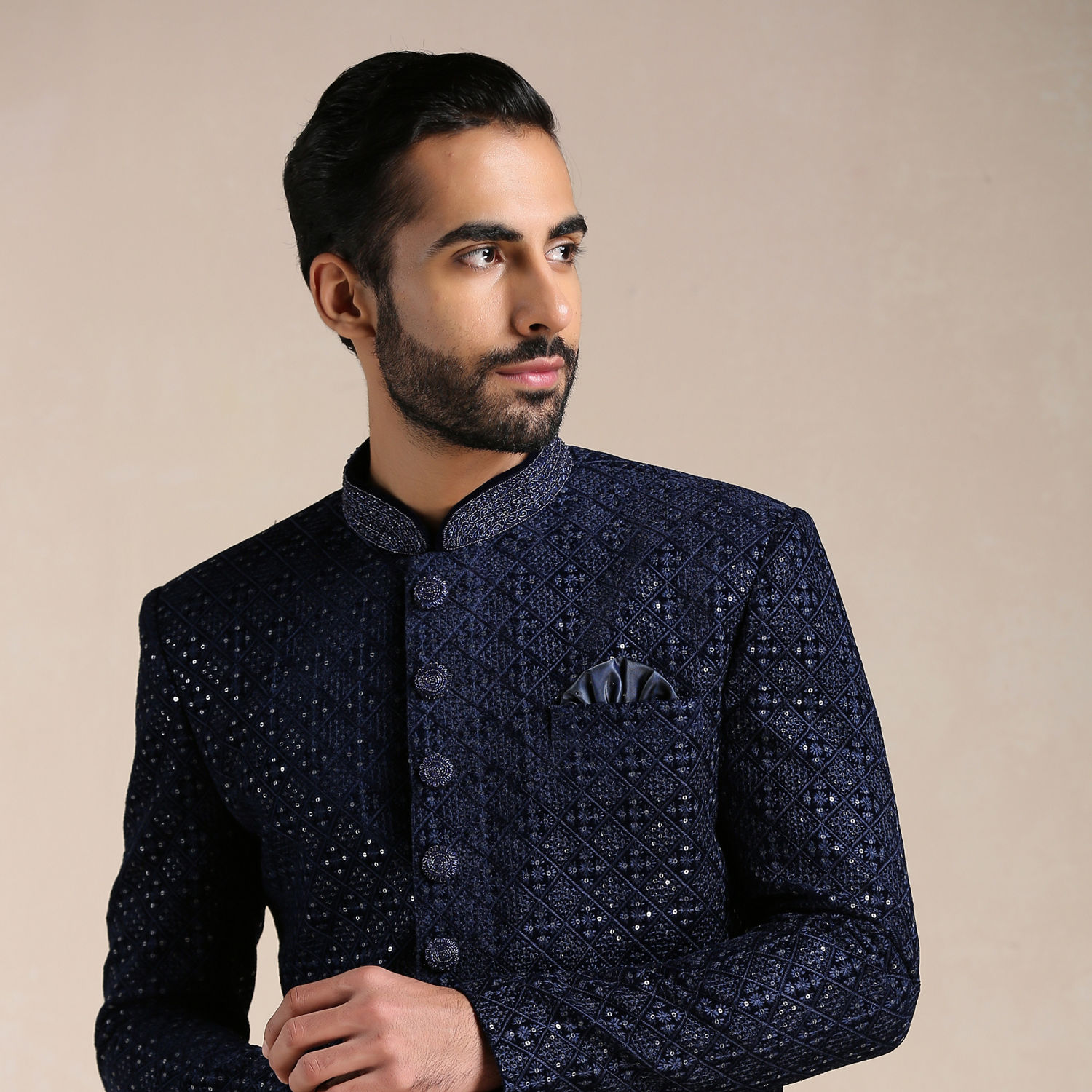 Indo Western for Men - Buy Sapphire Blue Sequins Embroidered Indo ...