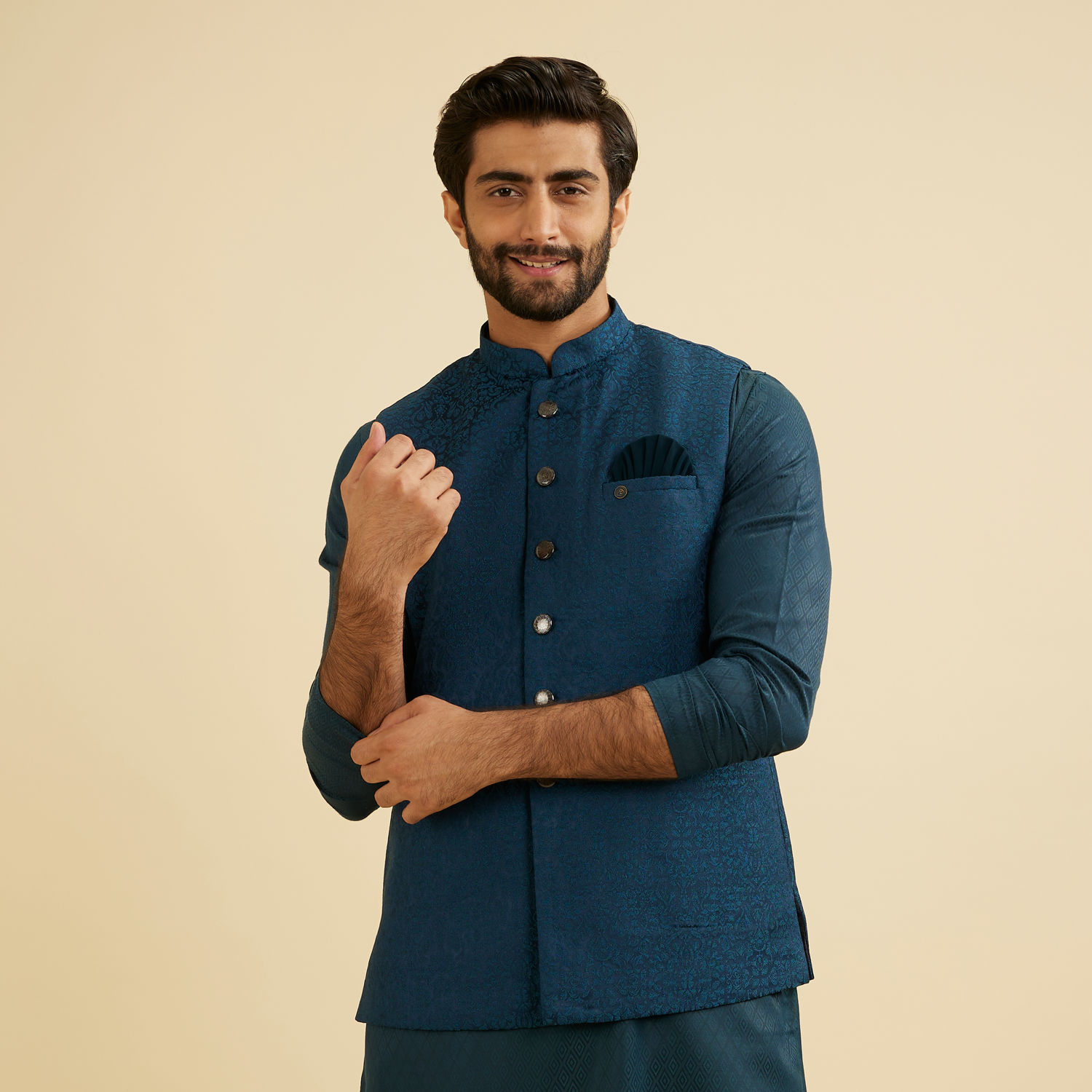 Men's Solid Teal Nehru Jacket
