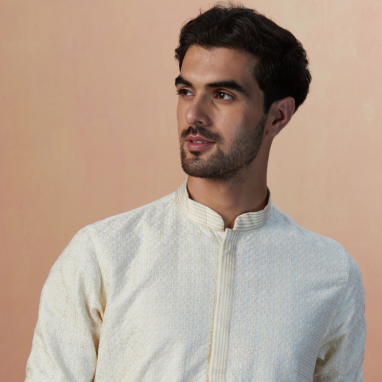 Buy Sesame White Self Embroidered Kurta Pajama Online in India