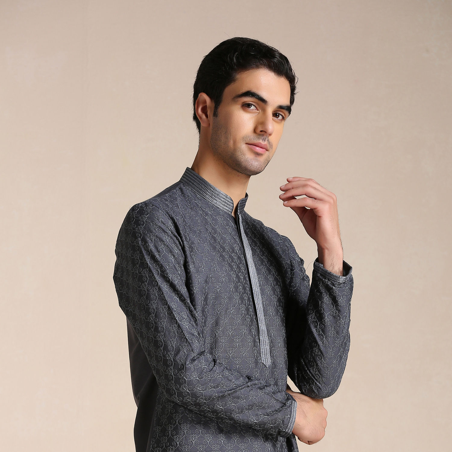 Buy Anchor Grey Patterned Kurta Set Online in Canada Manyavar Kurta Pajama for Men