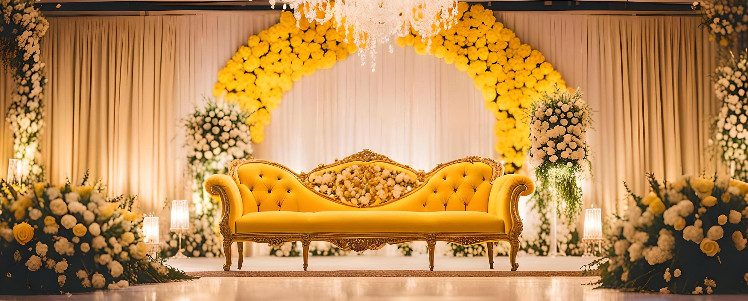 A beautiful yellow theme wedding reception décor A beautiful yellow theme wedding reception décor