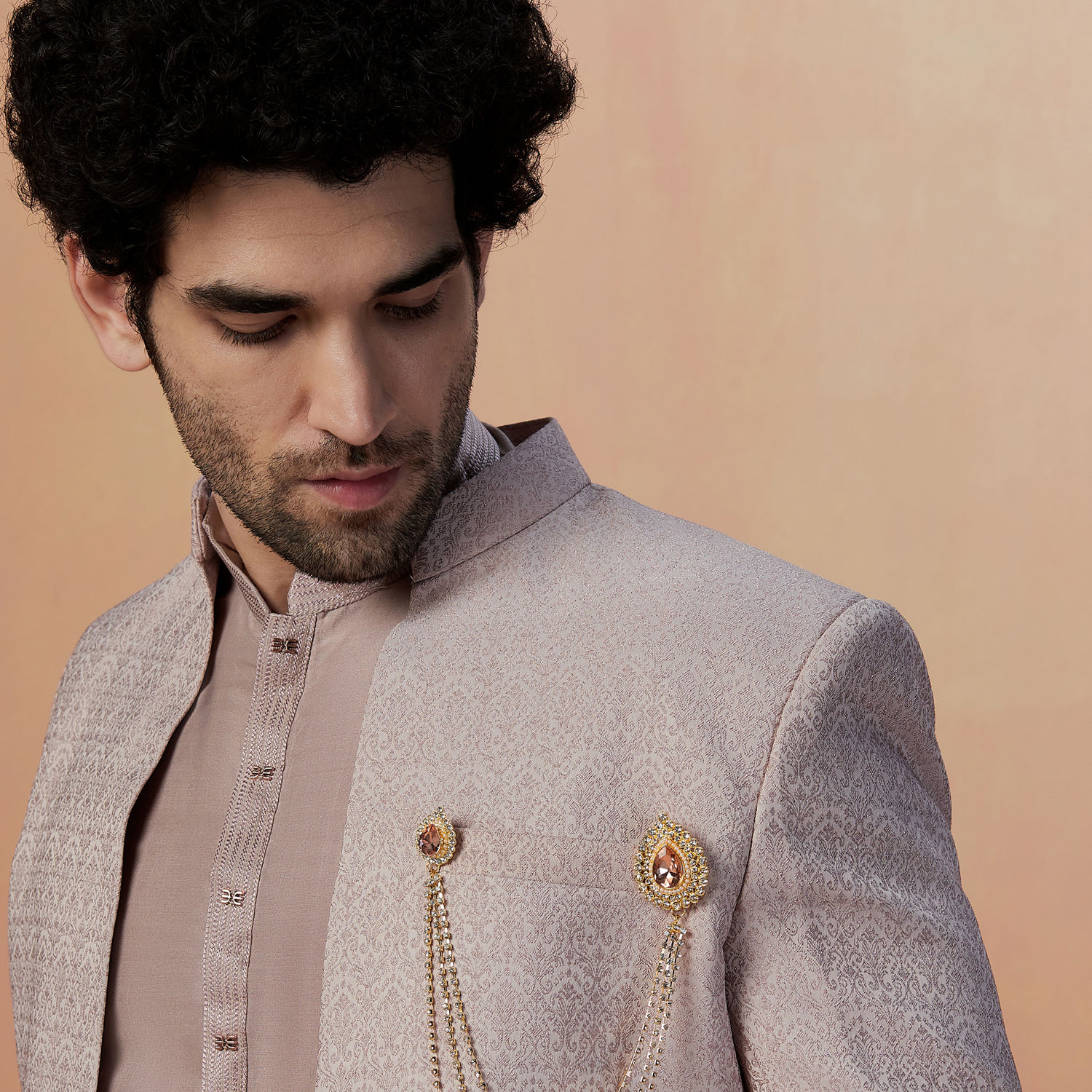 Lilac Self Design Jacket Indo Western