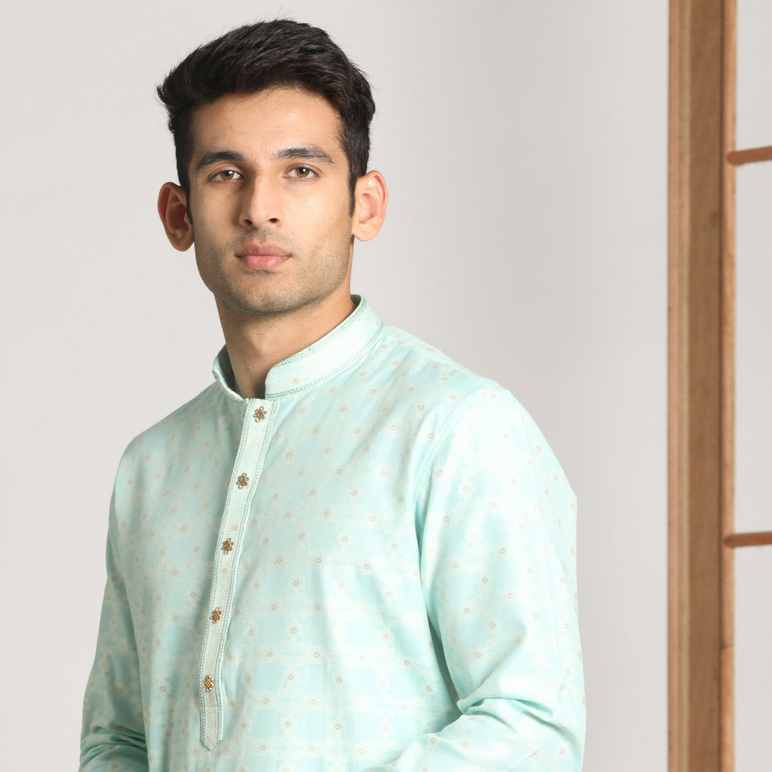 Sky Traditional Wear Readymade Only Men's Kurta Payjama With Foil Print Work