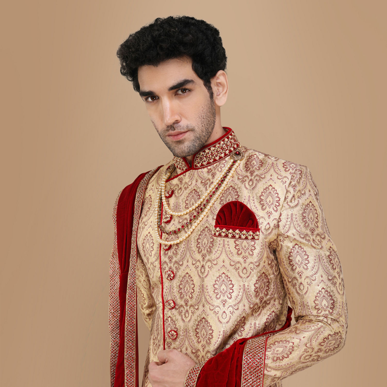 Beige Art Silk Jodhpuri Suit 278286