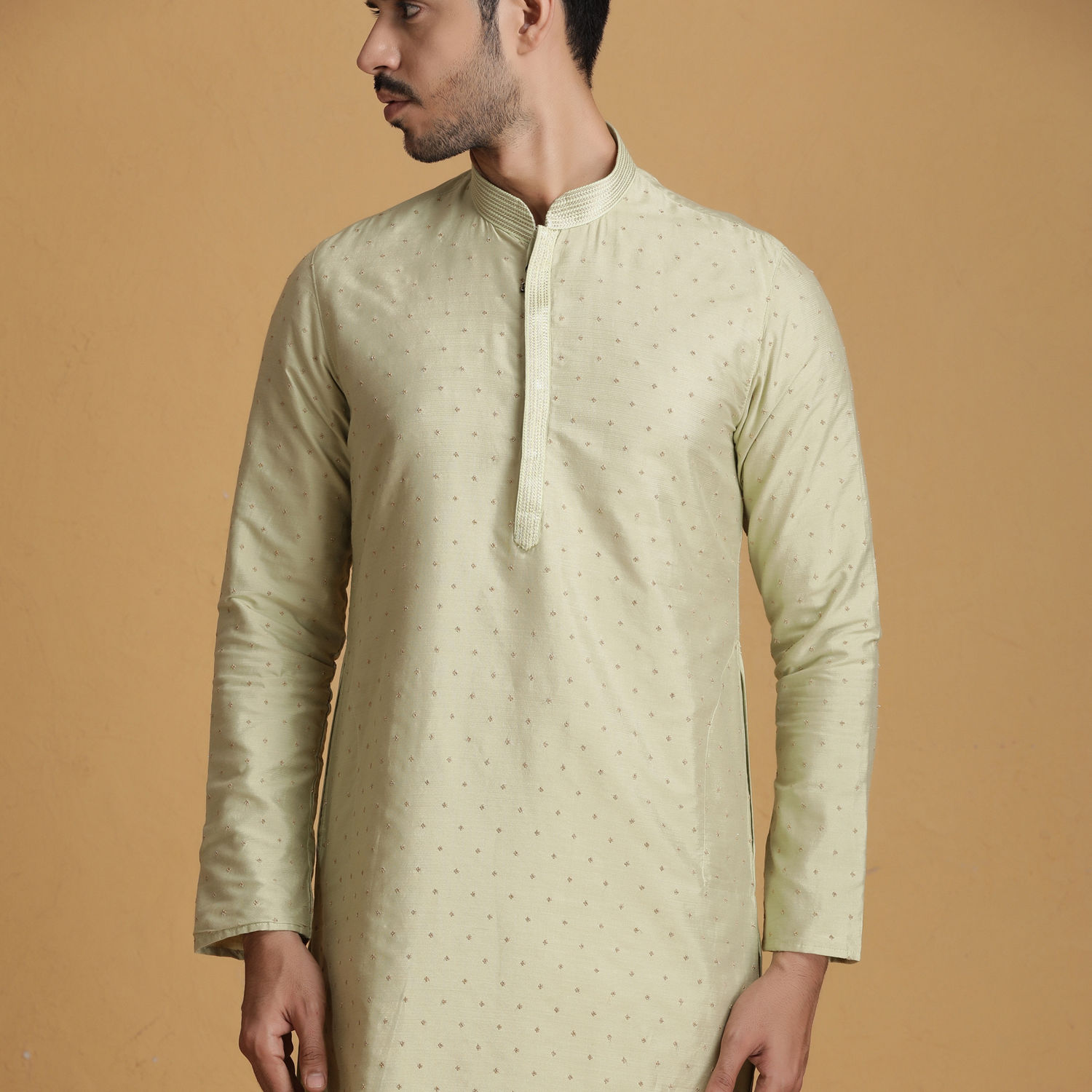Buy Pastel Green Self Design Kurta Set Online in India Manyavar Kurta Pajama for Men