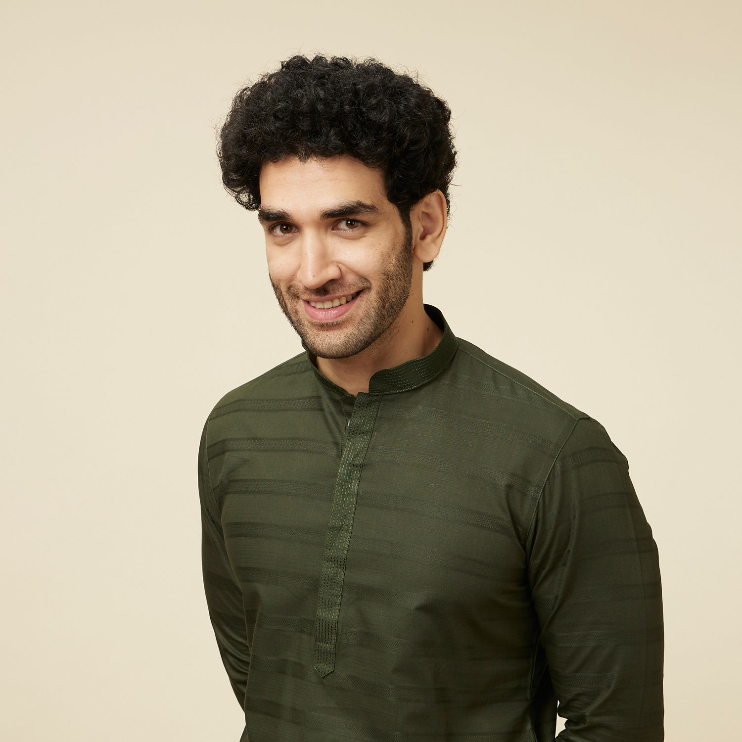 Buy Bottle Green Striped Kurta Set Online in the USA Manyavar Kurta