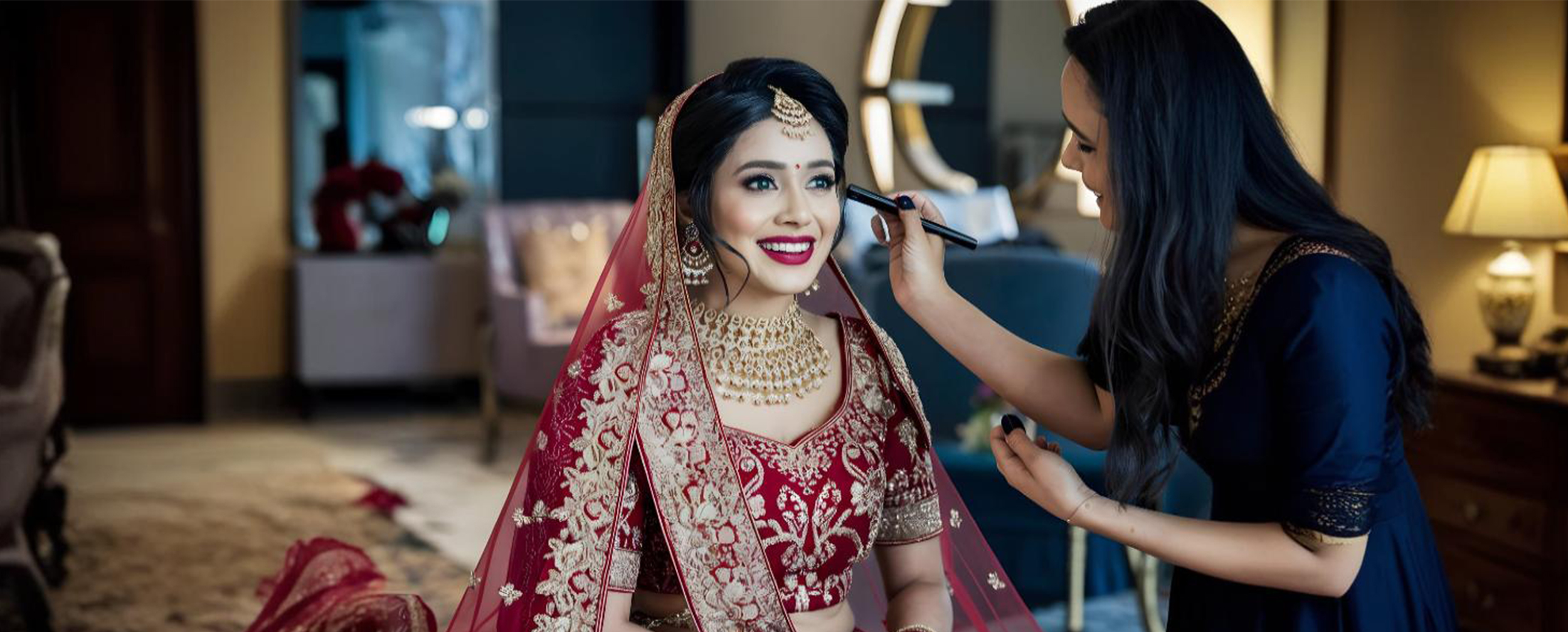 Woman getting a bridal look makeup for wedding Woman getting a bridal look makeup for wedding