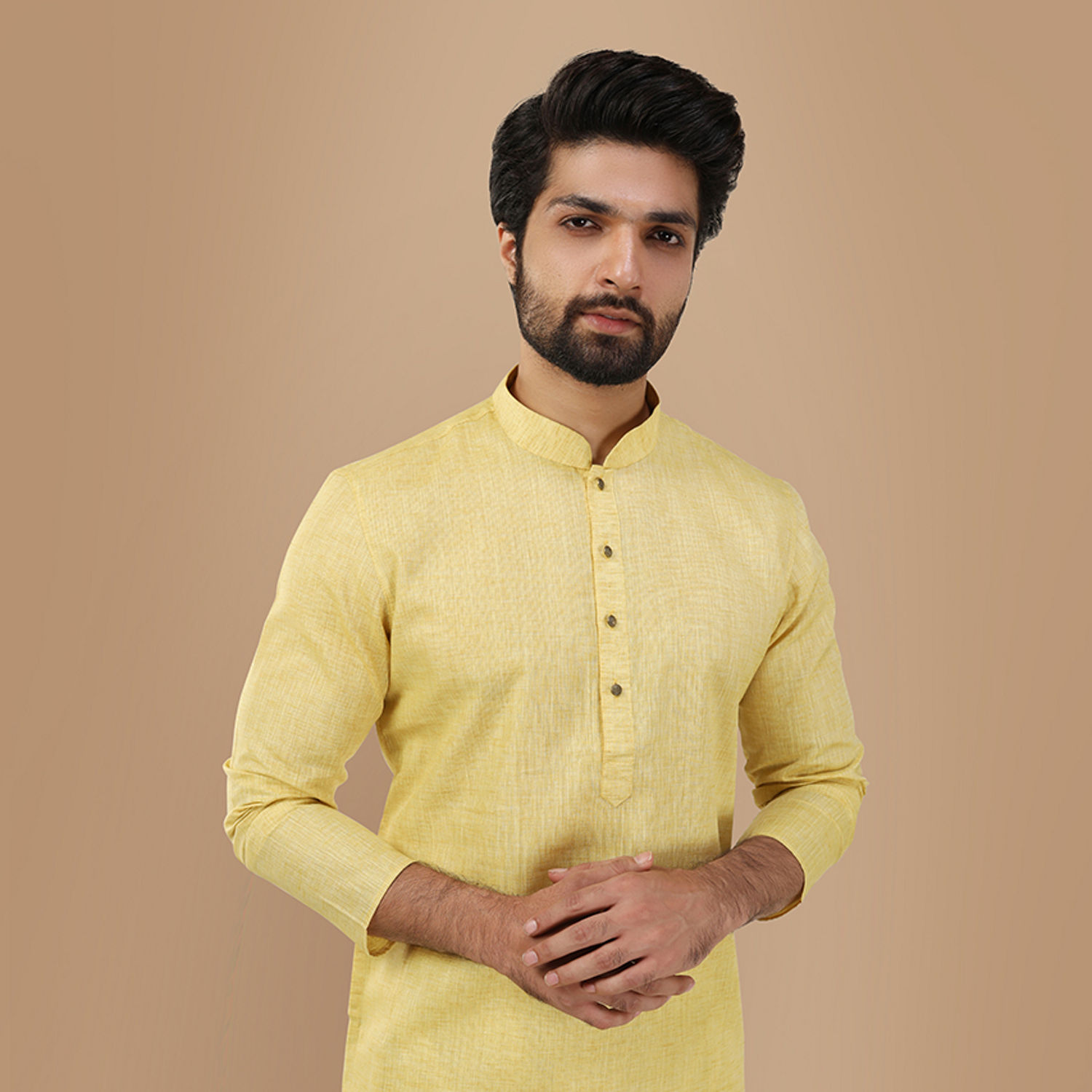 Kurta for Men - Buy Faded Yellow Solid Kurta Online @Manyavar