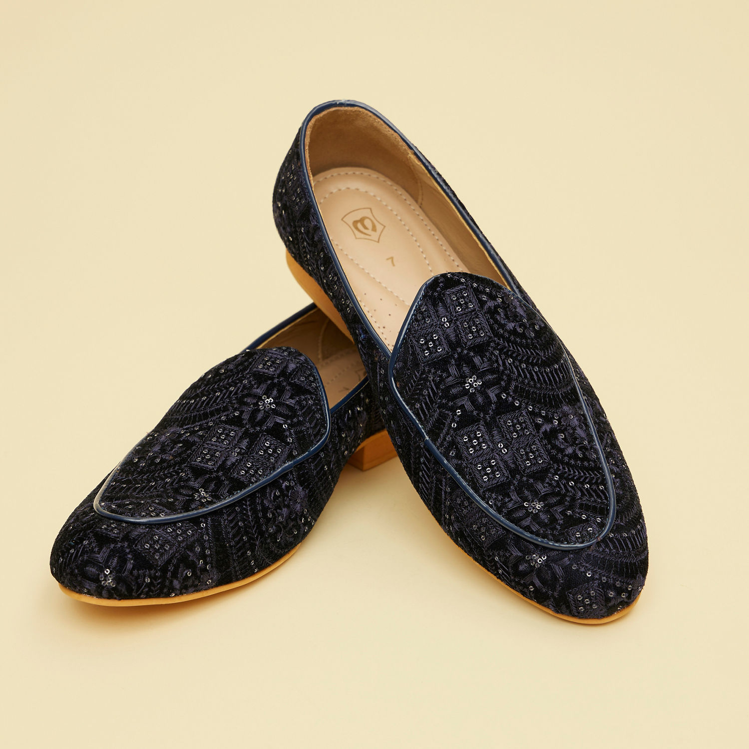 Buy Sapphire Blue Sequined Embroidered Jooti Online in the  display picture 2